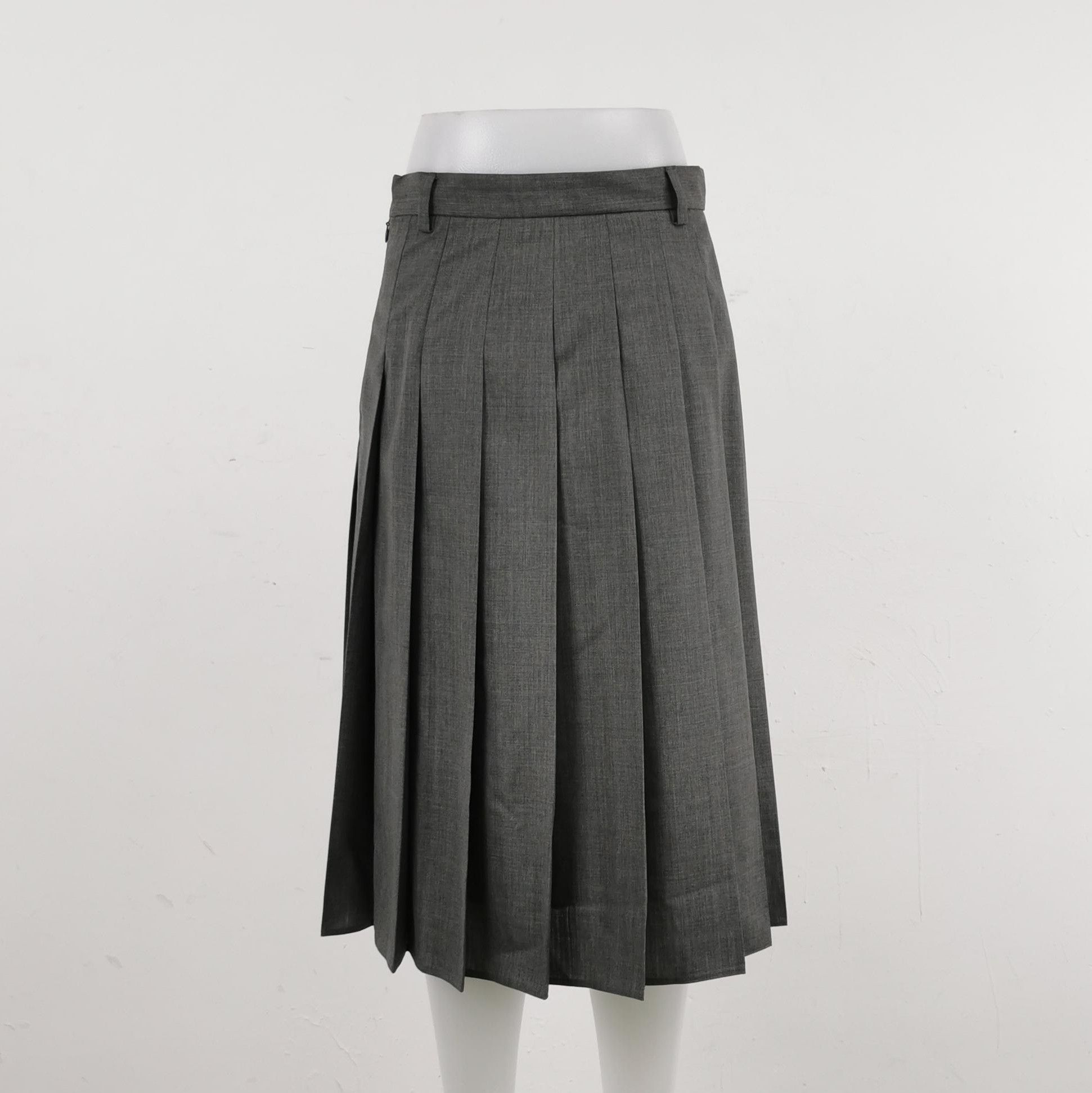 Prada Prada Pleated Wool Midi Skirt in Gray 0089 Size 38" / US 16 / IT 52 - 2 Thumbnail