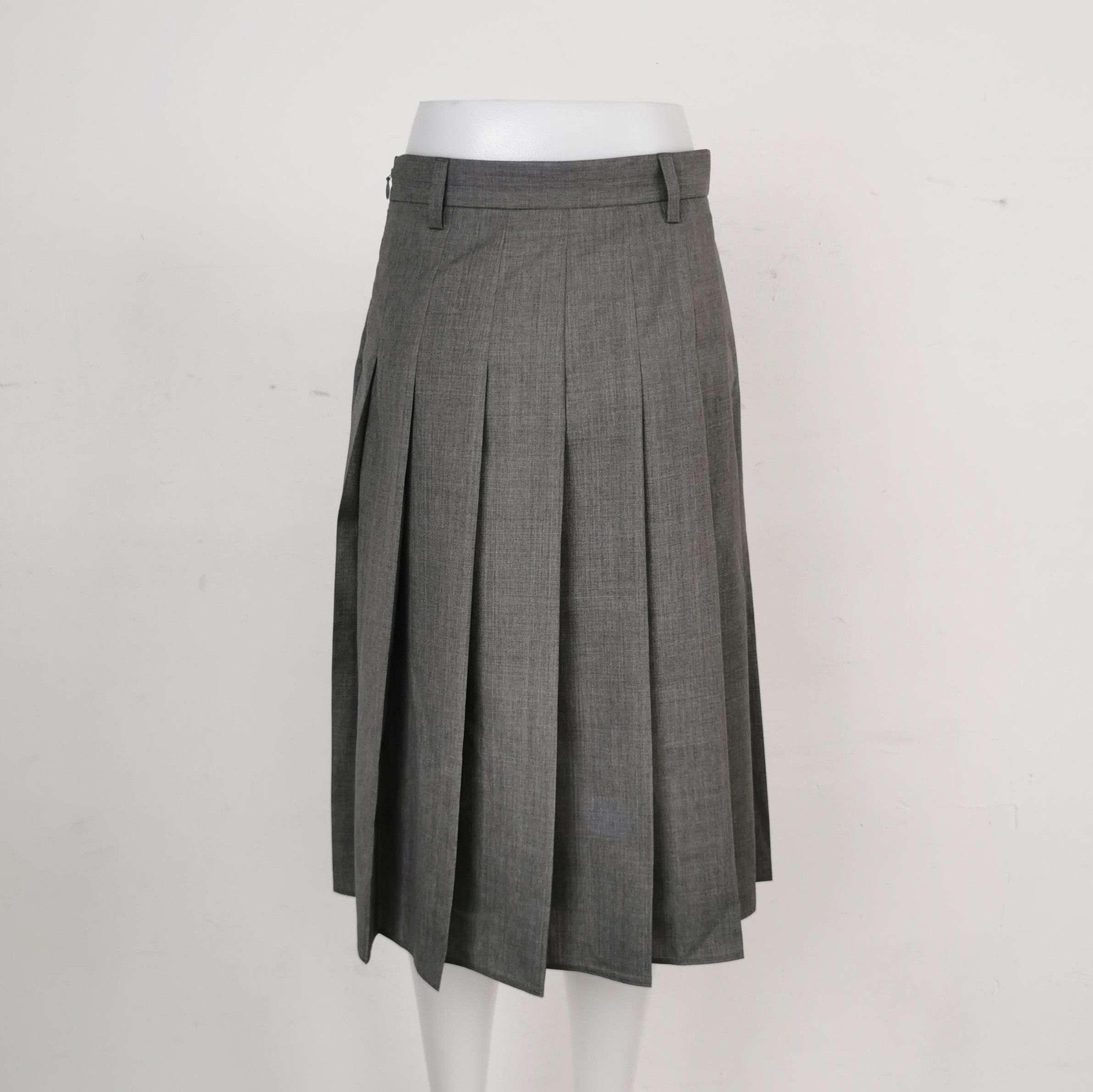 Prada Prada Wool Pleated Midi Skirt in Gray 0089 Size 36" / US 14 / IT 50 - 2 Thumbnail