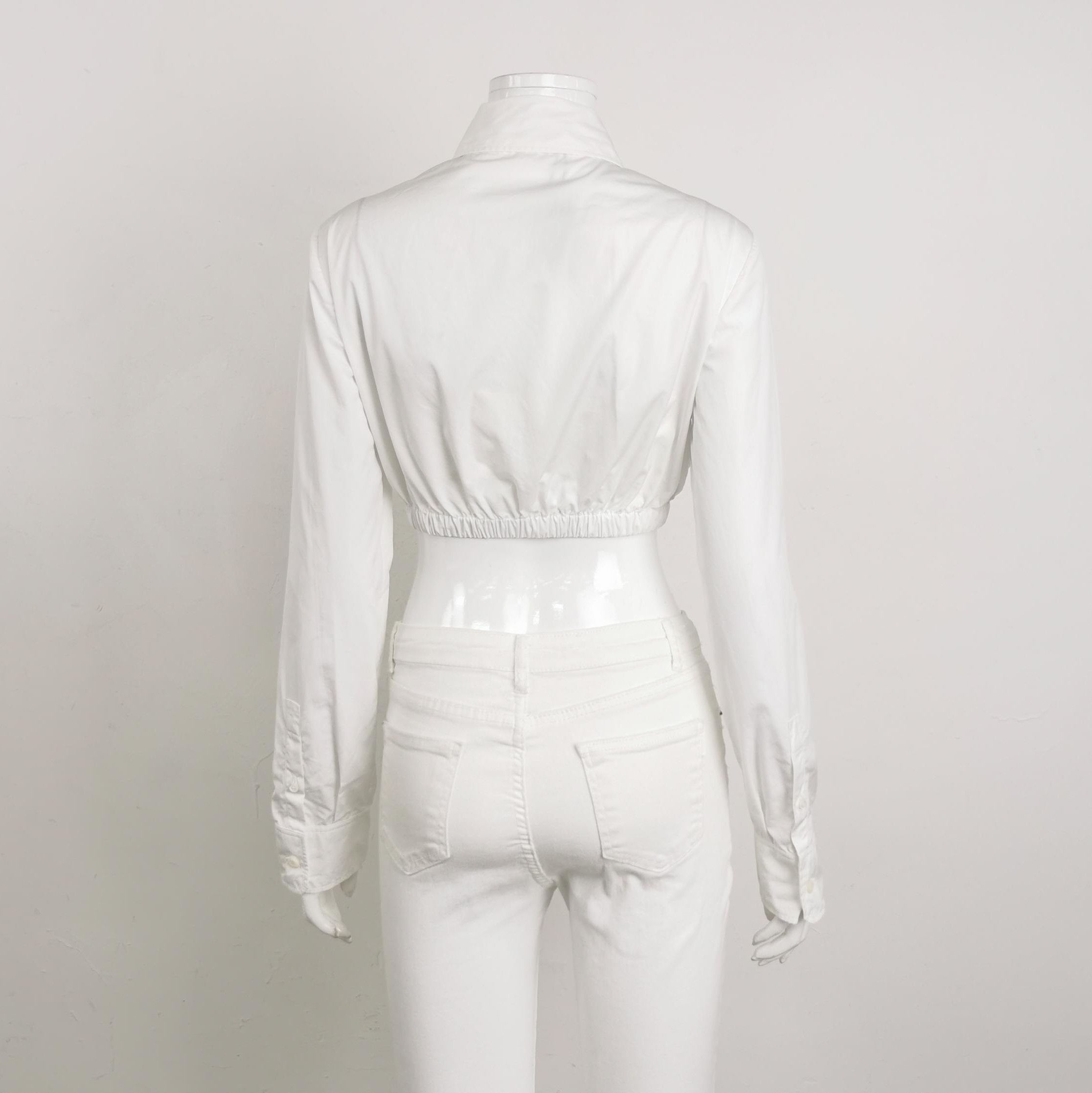 Prada Prada Cropped Cotton Long Sleeve Button-Up Shirt 0089 Size S / US 4 / IT 40 - 2 Thumbnail