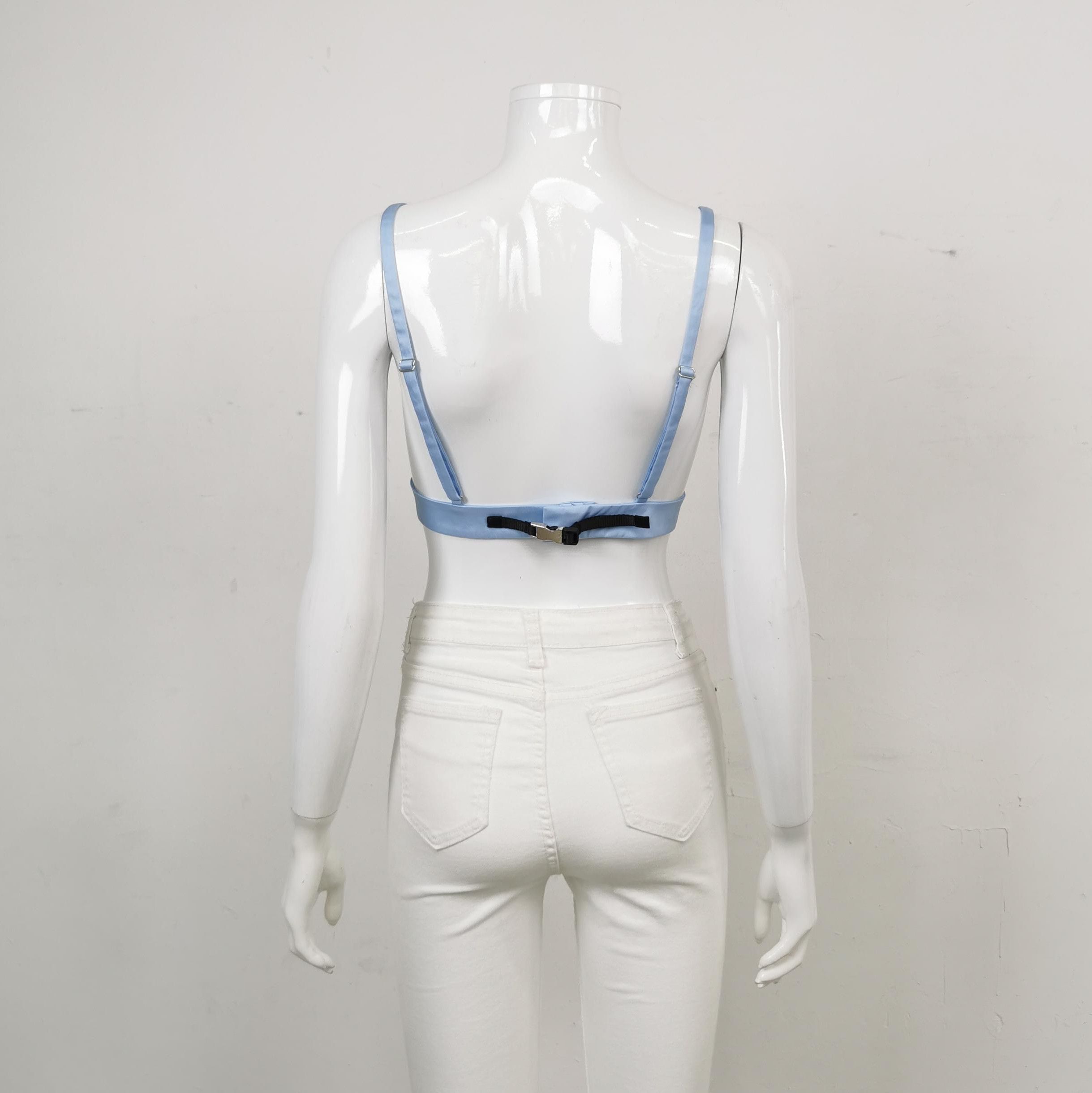 Prada Prada Triangle Logo Silk Bralette in Light Blue 0089 Size L / US 10 / IT 46 - 2 Thumbnail
