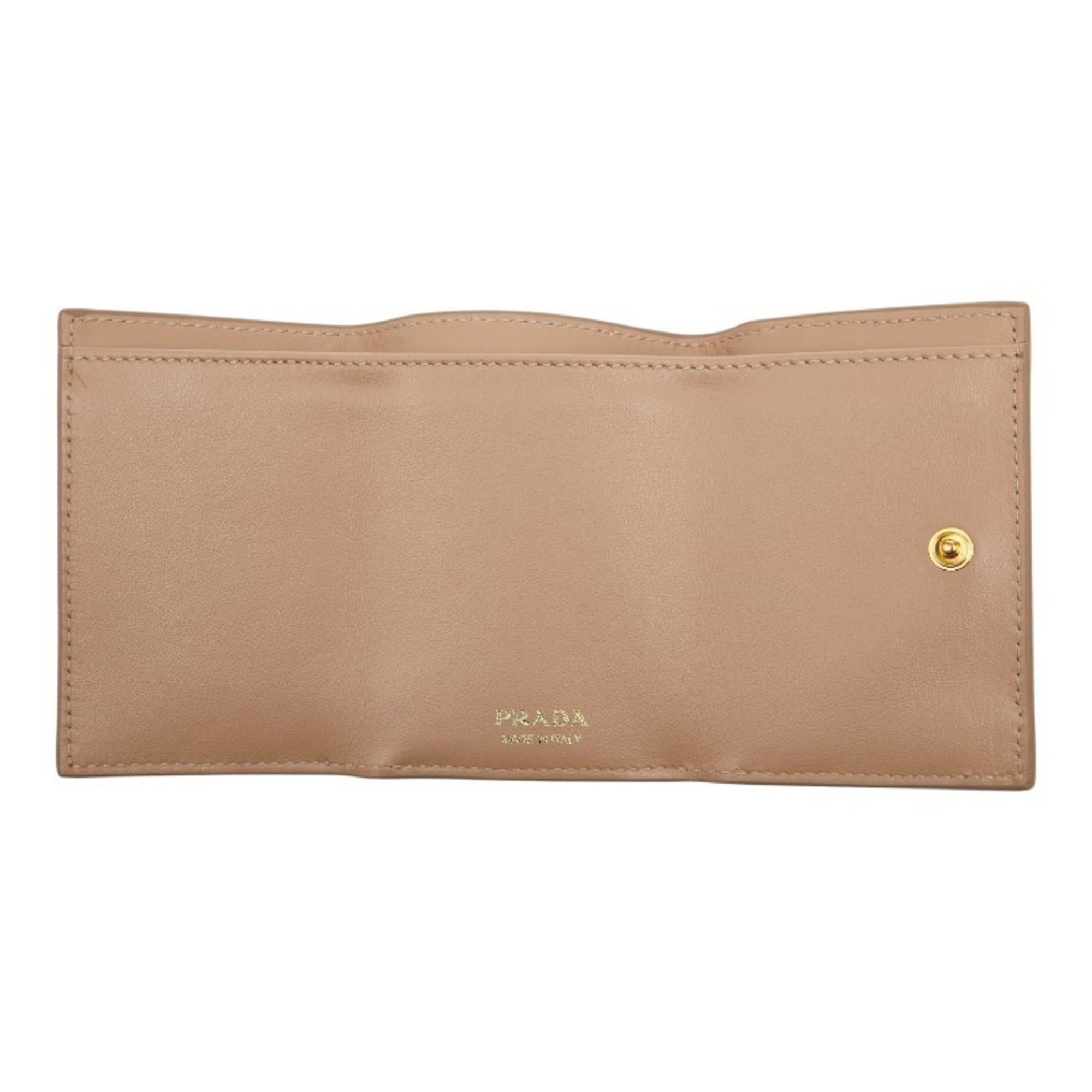Prada Prada Tri-fold Compact Wallet 1MH021 Beige Vitello Dino Leather Women's PRADA Size ONE SIZE - 6 Thumbnail