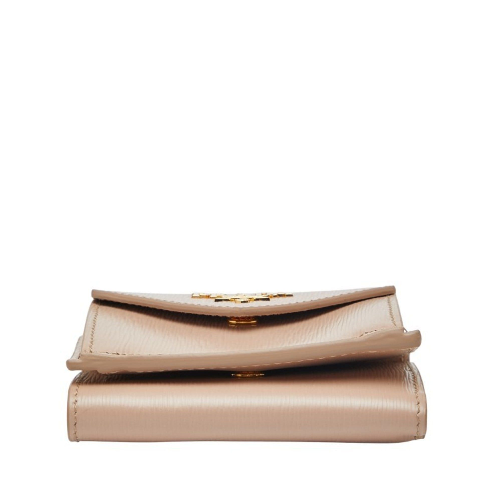 Prada Prada Tri-fold Compact Wallet 1MH021 Beige Vitello Dino Leather Women's PRADA Size ONE SIZE - 3 Thumbnail