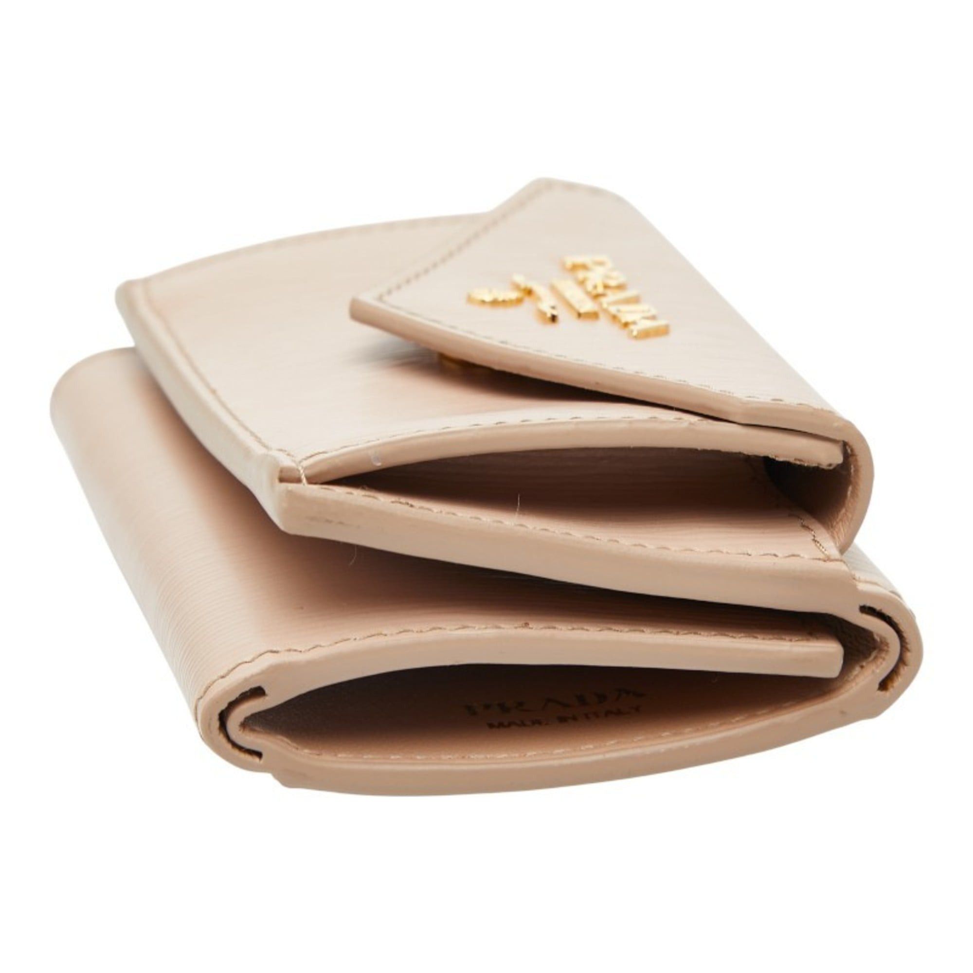Prada Prada Tri-fold Compact Wallet 1MH021 Beige Vitello Dino Leather Women's PRADA Size ONE SIZE - 4 Thumbnail