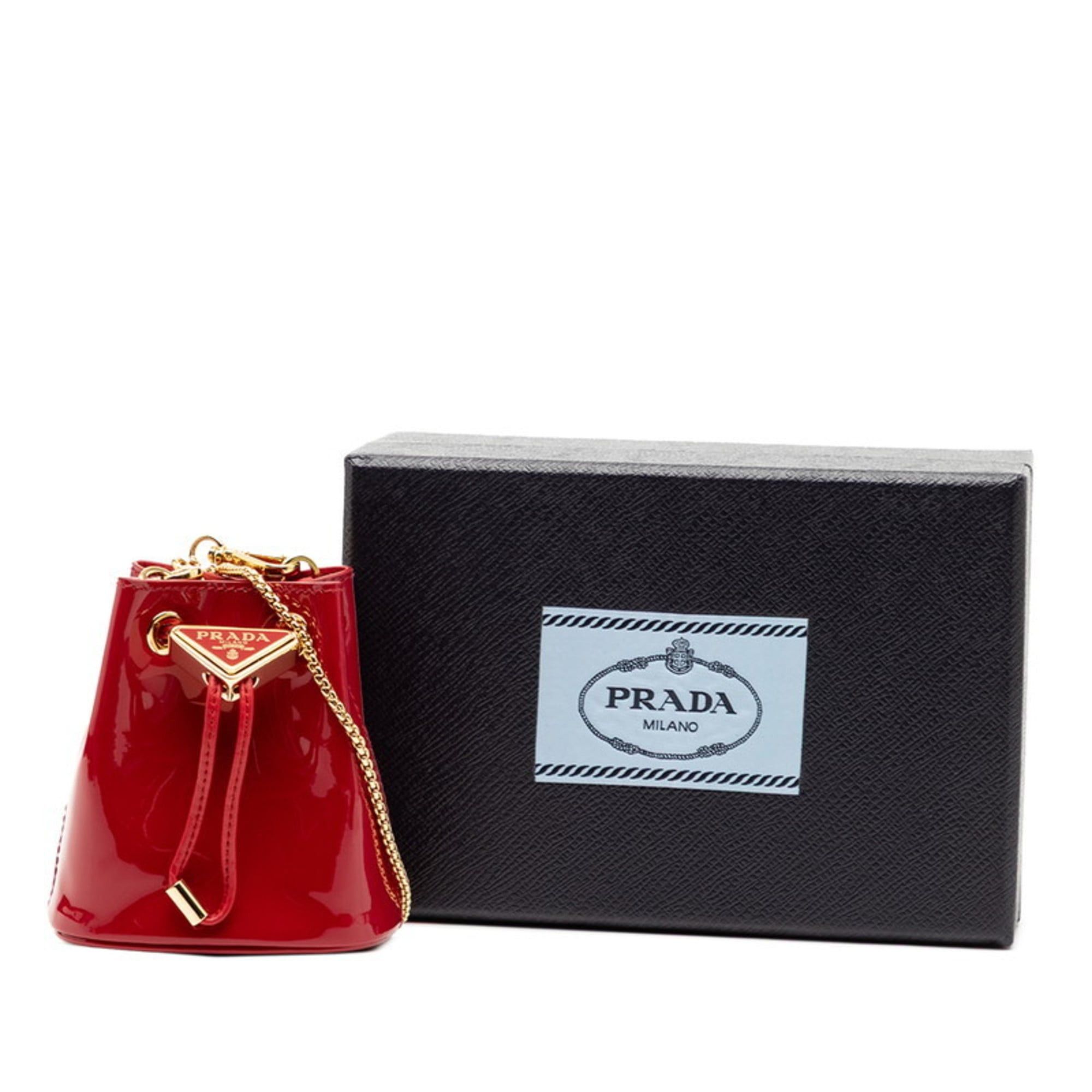Prada Prada Triangle Logo Plate Mini Chain Shoulder Bag Pouch 1NR016 Red Patent Leather Women's PRADA Size ONE SIZE - 8 Thumbnail