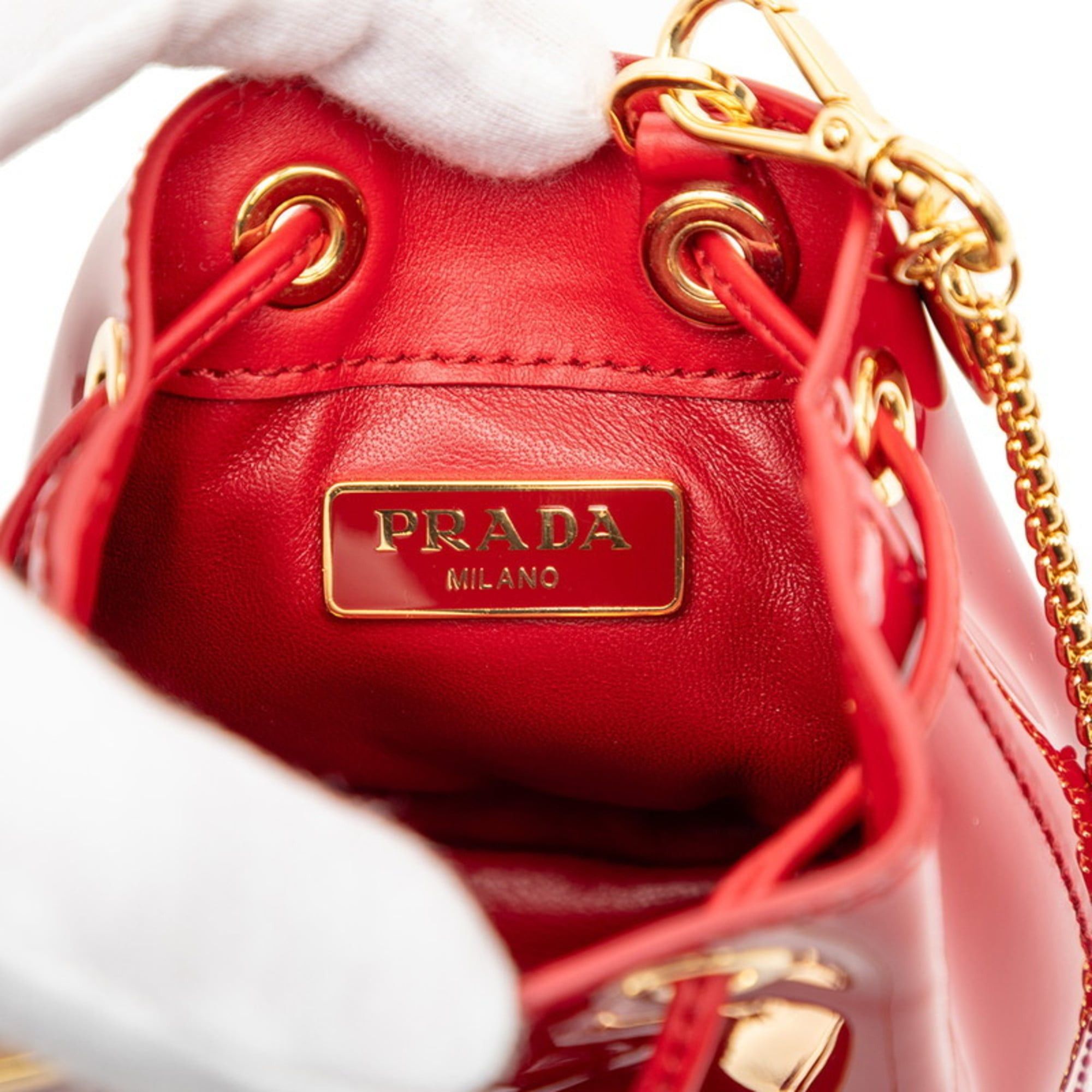 Prada Prada Triangle Logo Plate Mini Chain Shoulder Bag Pouch 1NR016 Red Patent Leather Women's PRADA Size ONE SIZE - 5 Thumbnail
