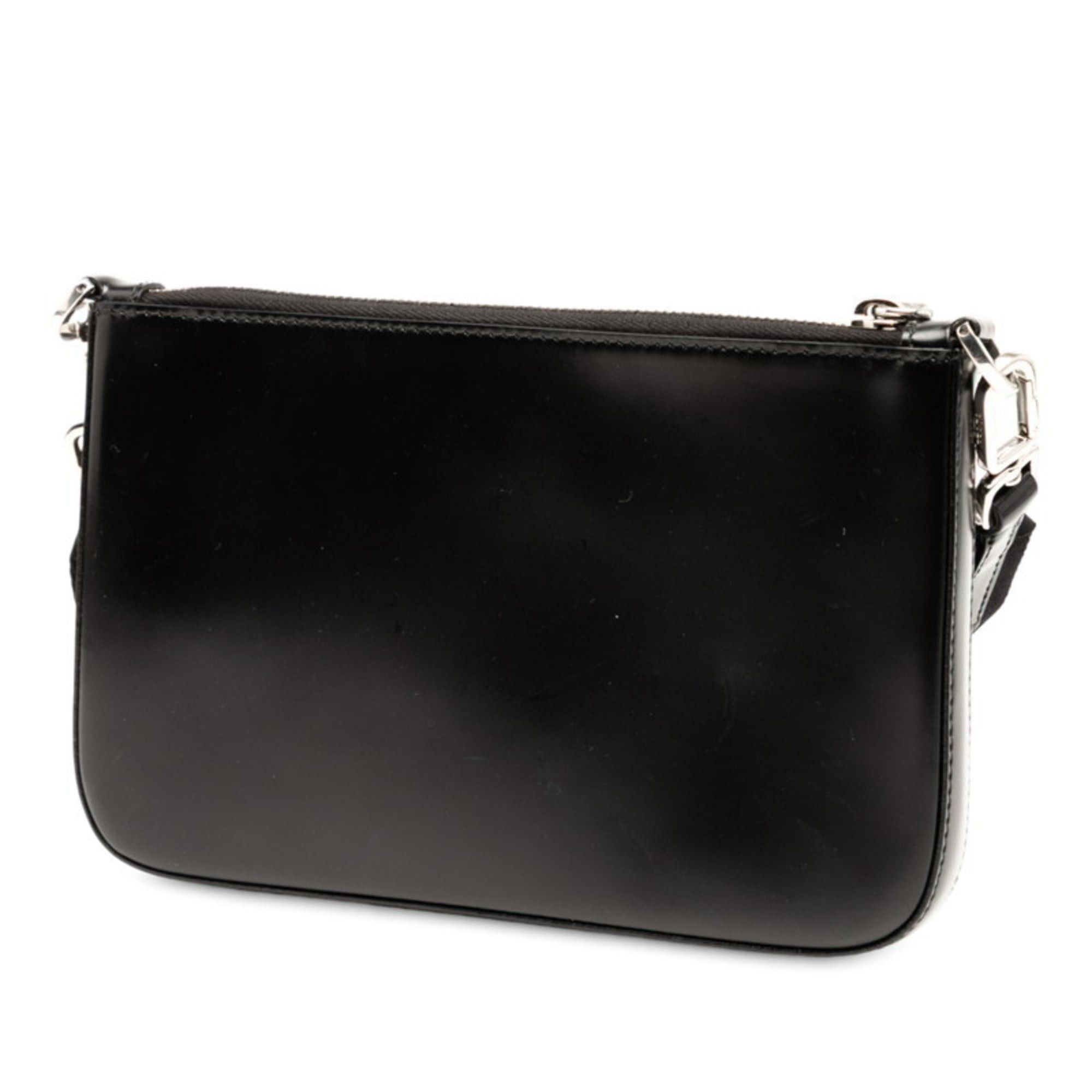 Prada Triangle Logo Plate Shoulder Bag 2VH129 Black Leather Women's PRADA