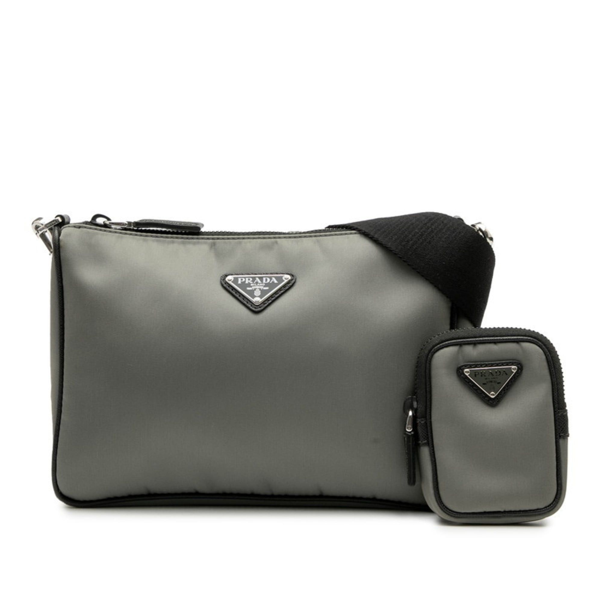 Prada Prada Triangle Logo Plate Shoulder Bag 2VH113 Gray Black Nylon Leather Women's PRADA Size ONE SIZE - 7 Thumbnail