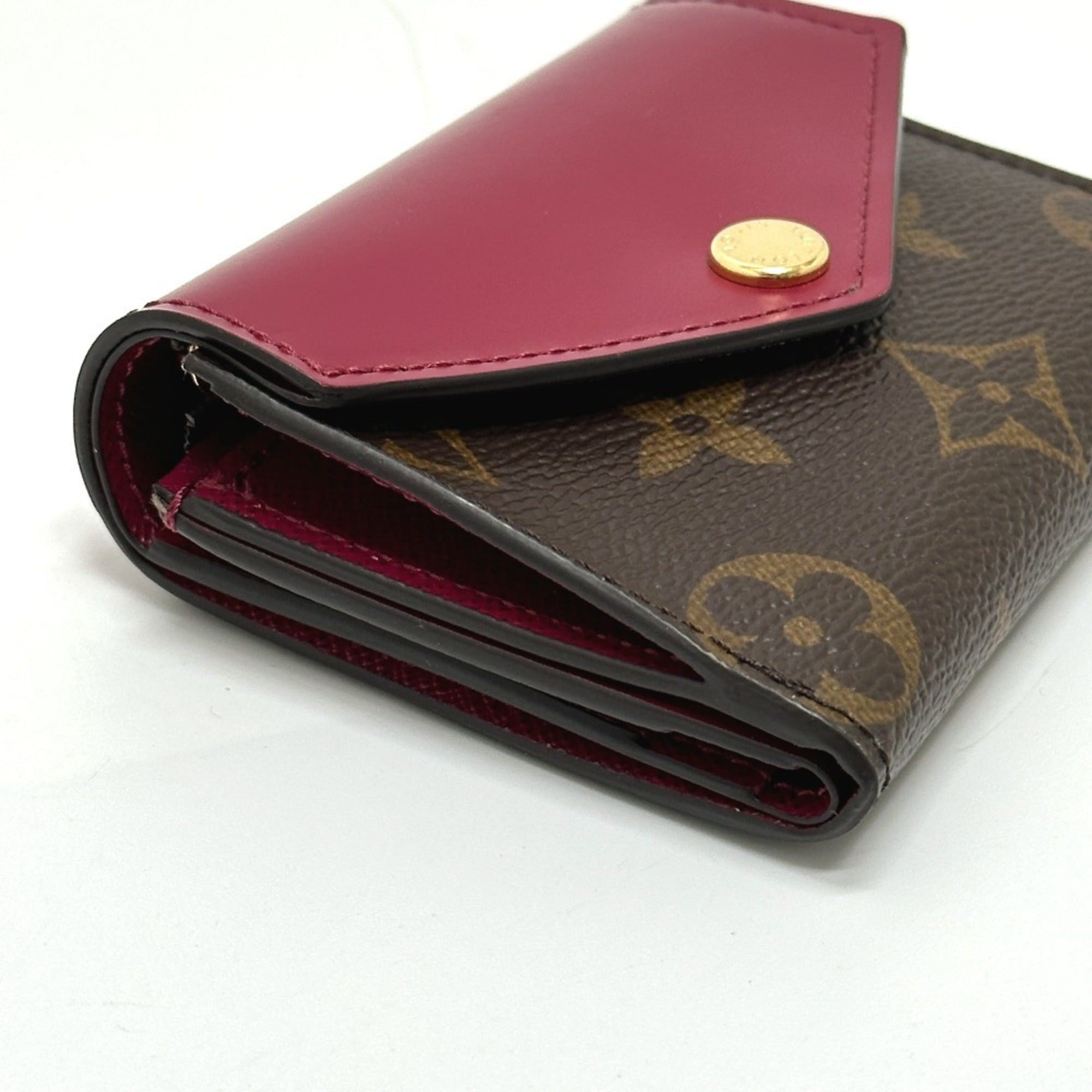 Louis Vuitton LOUIS VUITTON M62932 Portefeuille Zoe Tri-fold Wallet in Monogram Canvas, Women's, Brown x Fuchsia Size ONE SIZE - 3 Thumbnail