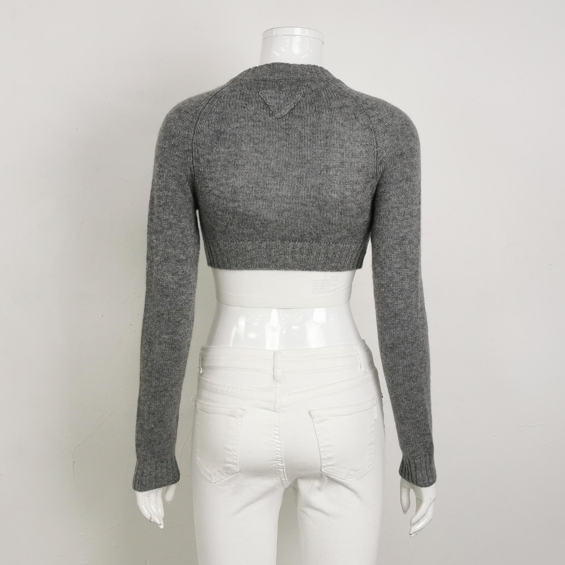 Prada Prada Gray Wool Blend Button-Up Long Sleeve Top 0089 Size XXS / US 00 / IT 34 - 2 Thumbnail