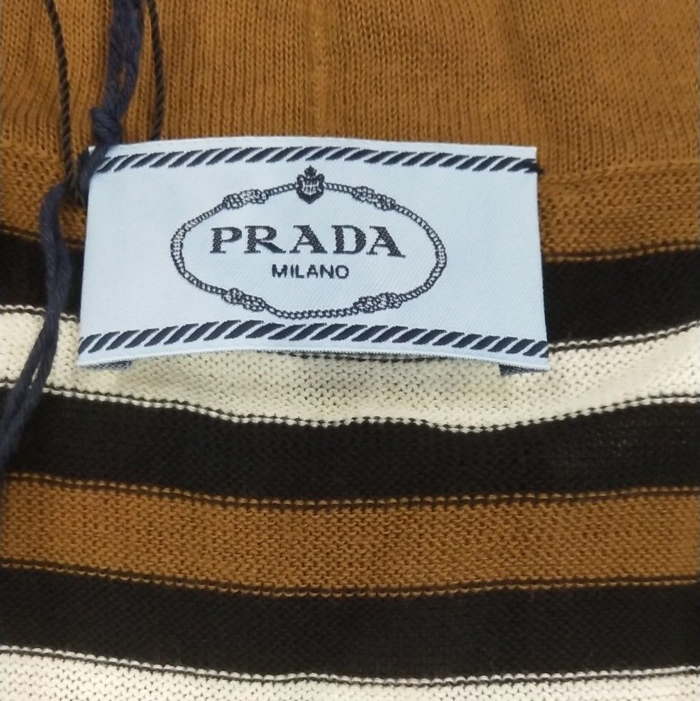 Prada Prada Striped V-Neck Knit Cardigan in Brown 0089 Size M / US 6-8 / IT 42-44 - 6 Thumbnail