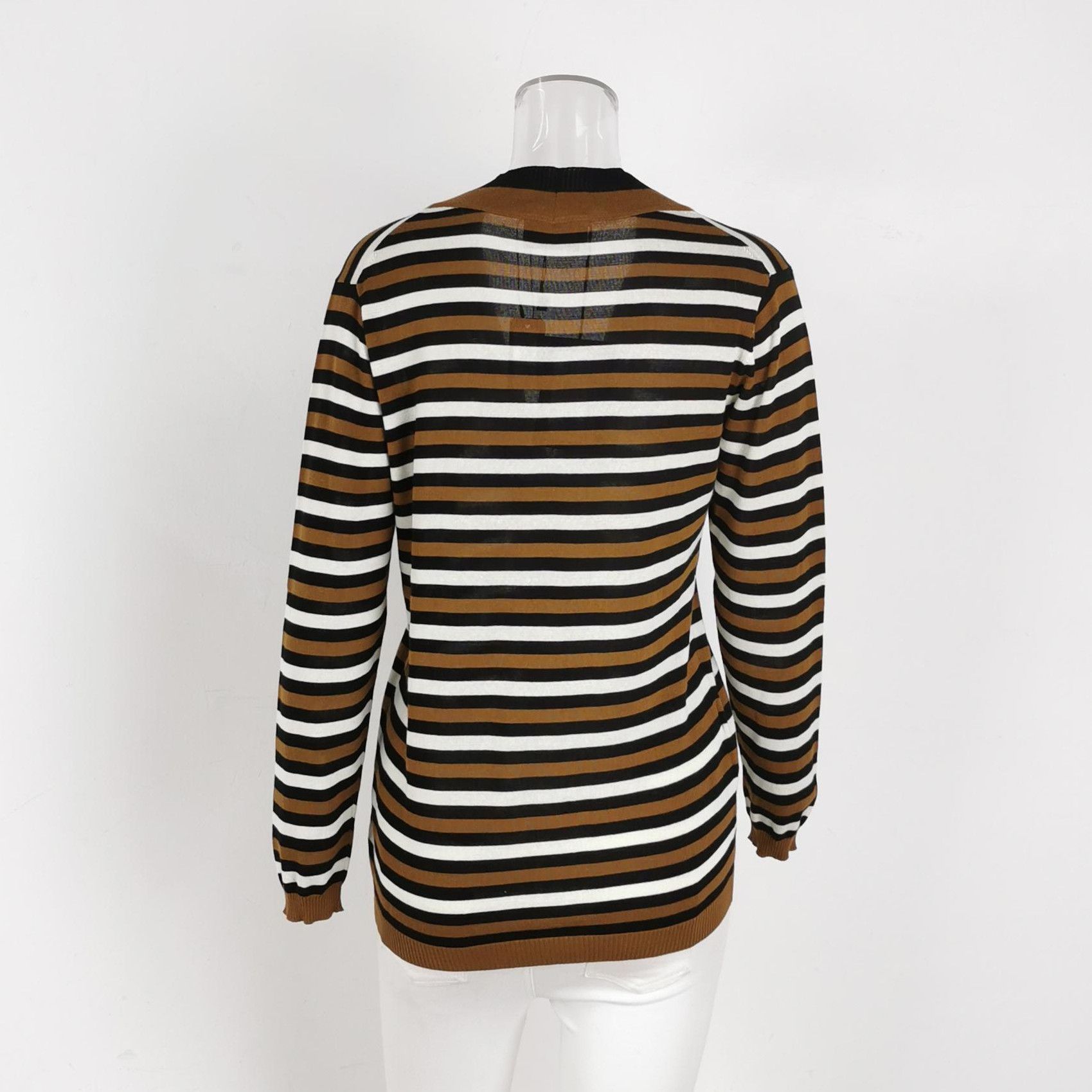 Prada Prada Striped V-Neck Knit Cardigan in Brown 0089 Size M / US 6-8 / IT 42-44 - 3 Thumbnail