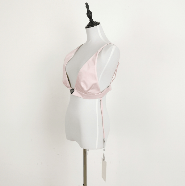 Prada Prada Triangle Logo Crop Top in Soft Pink 0089 Size L / US 10 / IT 46 - 2 Thumbnail