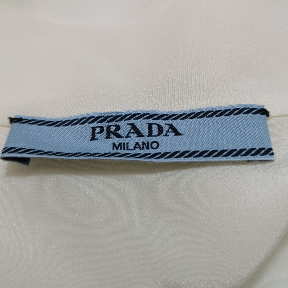 Prada Prada Silk Tie Neck Blouse in Ivory - dmc Size L / US 10 / IT 46 - 4 Thumbnail