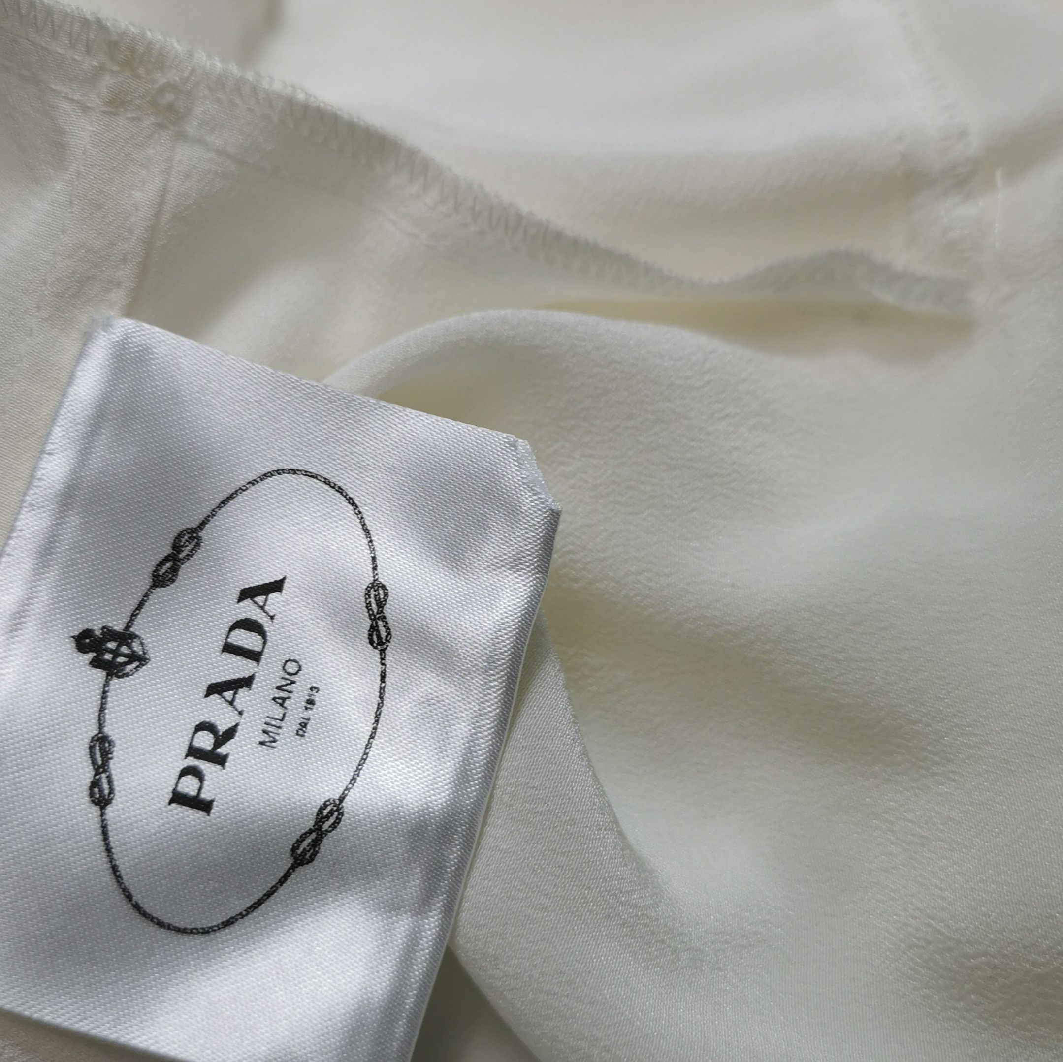Prada Prada Silk Tie Neck Blouse in Ivory - dmc Size L / US 10 / IT 46 - 8 Thumbnail