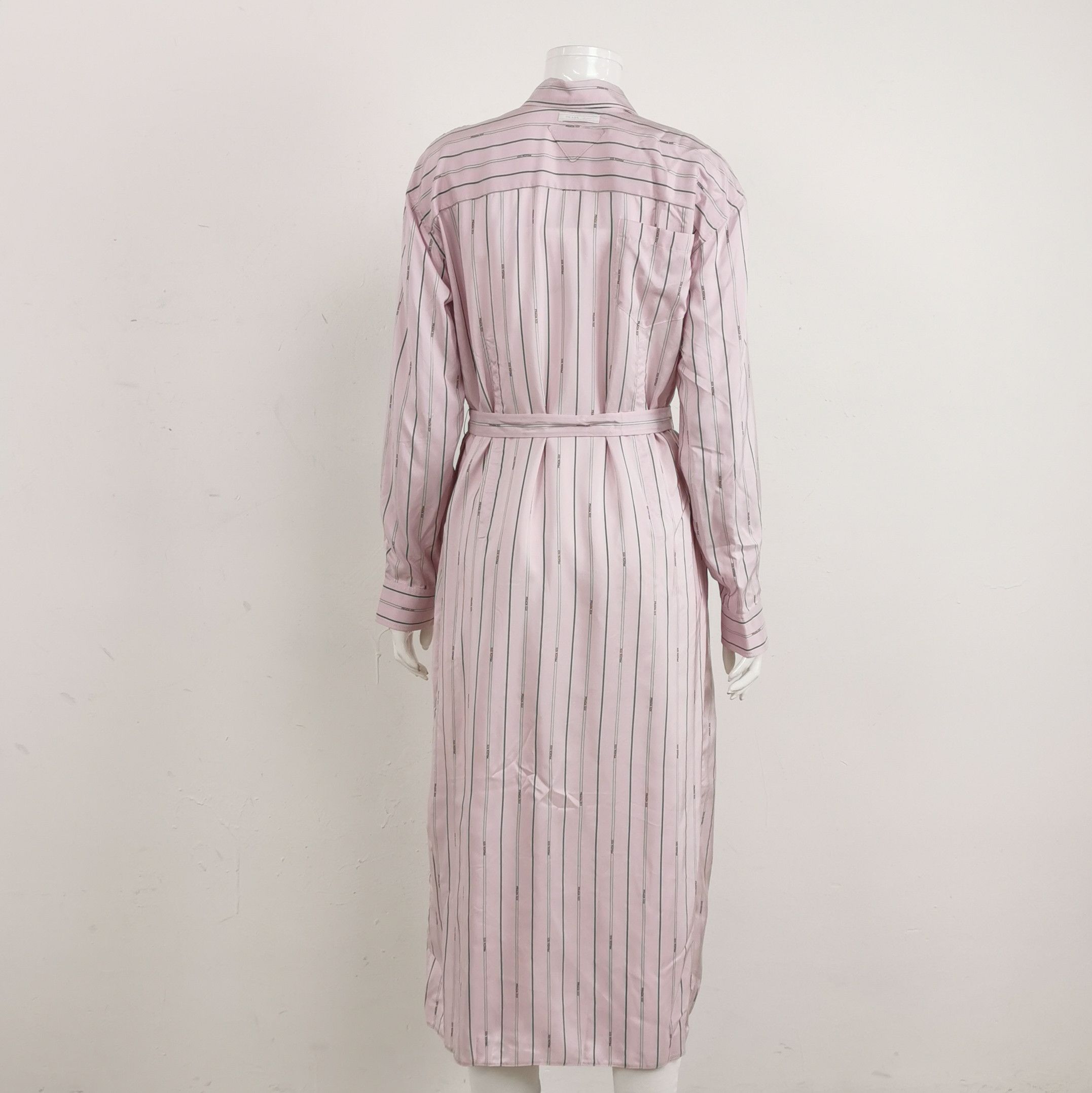 Prada Prada Striped Silk Belted Dress in Pink - dmc Size S / US 4 / IT 40 - 2 Thumbnail