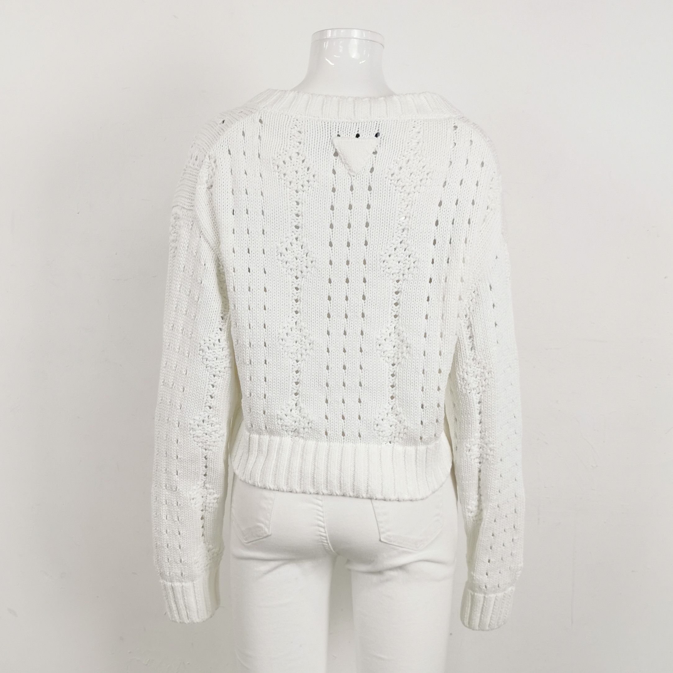 Prada Prada Cotton V-Neck Sweater in White - dmc Size L / US 10 / IT 46 - 2 Thumbnail