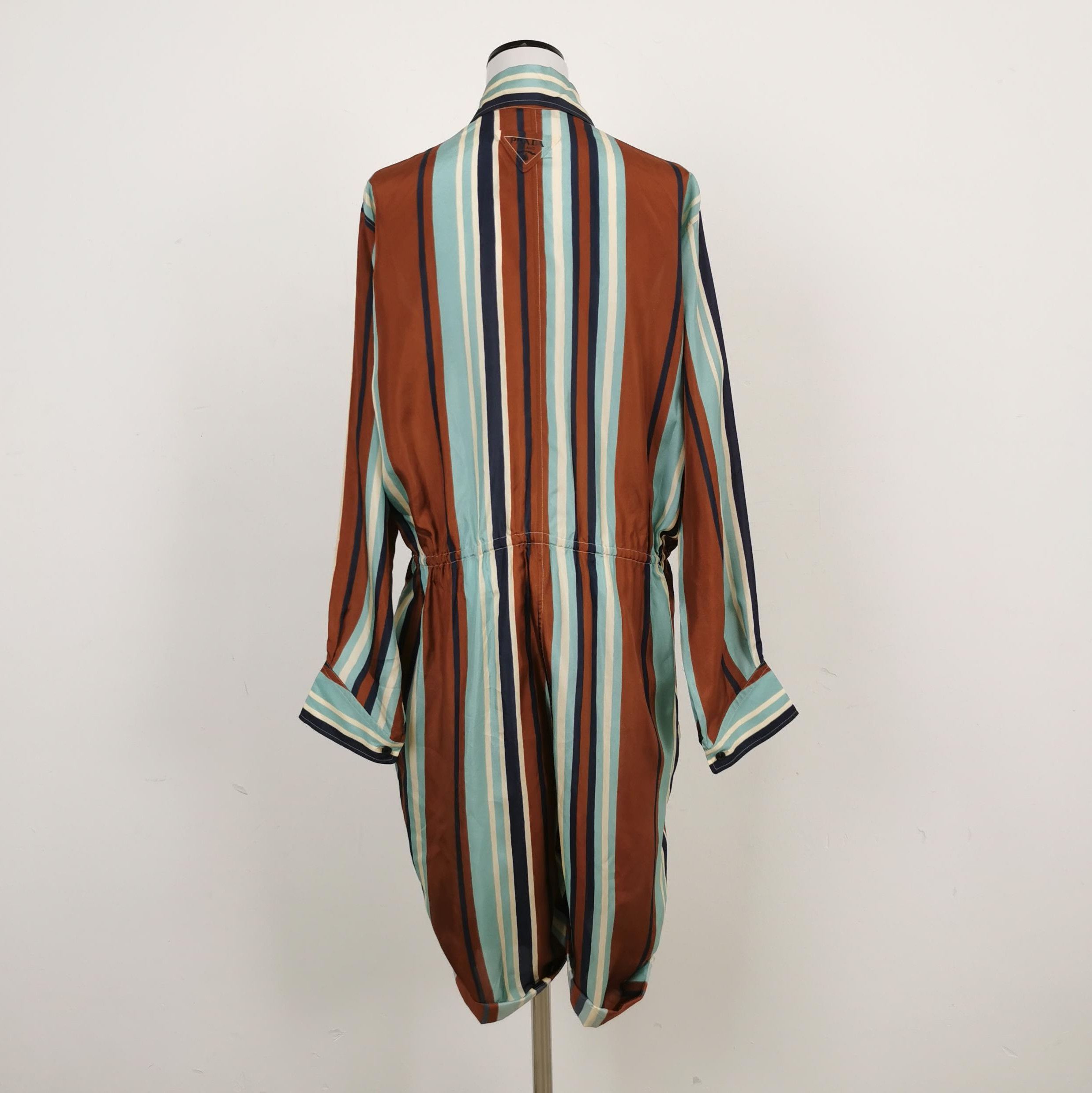 Prada Prada Striped Silk Long Sleeve Jumpsuit Size 40 - dmc Size 40" / US 18 - 2 Thumbnail