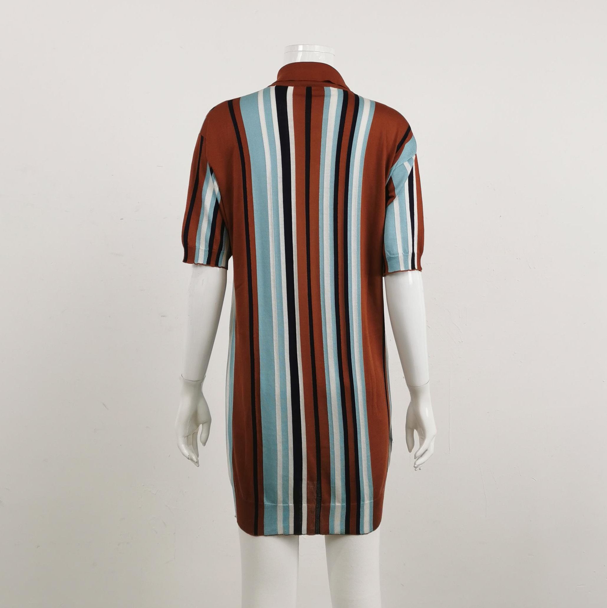 Prada Prada Striped Silk Polo Dress in Brown and Blue - dmc Size S / US 4 / IT 40 - 2 Thumbnail