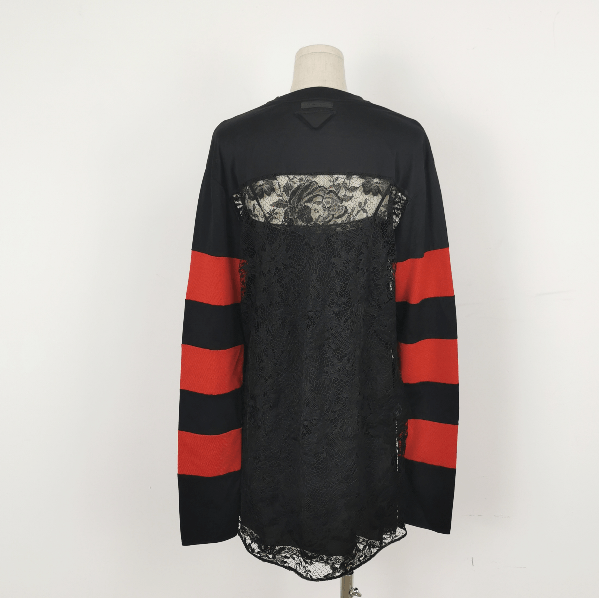 Prada Prada Color-Blocked Lace T-Shirt - dmc Size XXS / US 00 / IT 34 - 3 Thumbnail