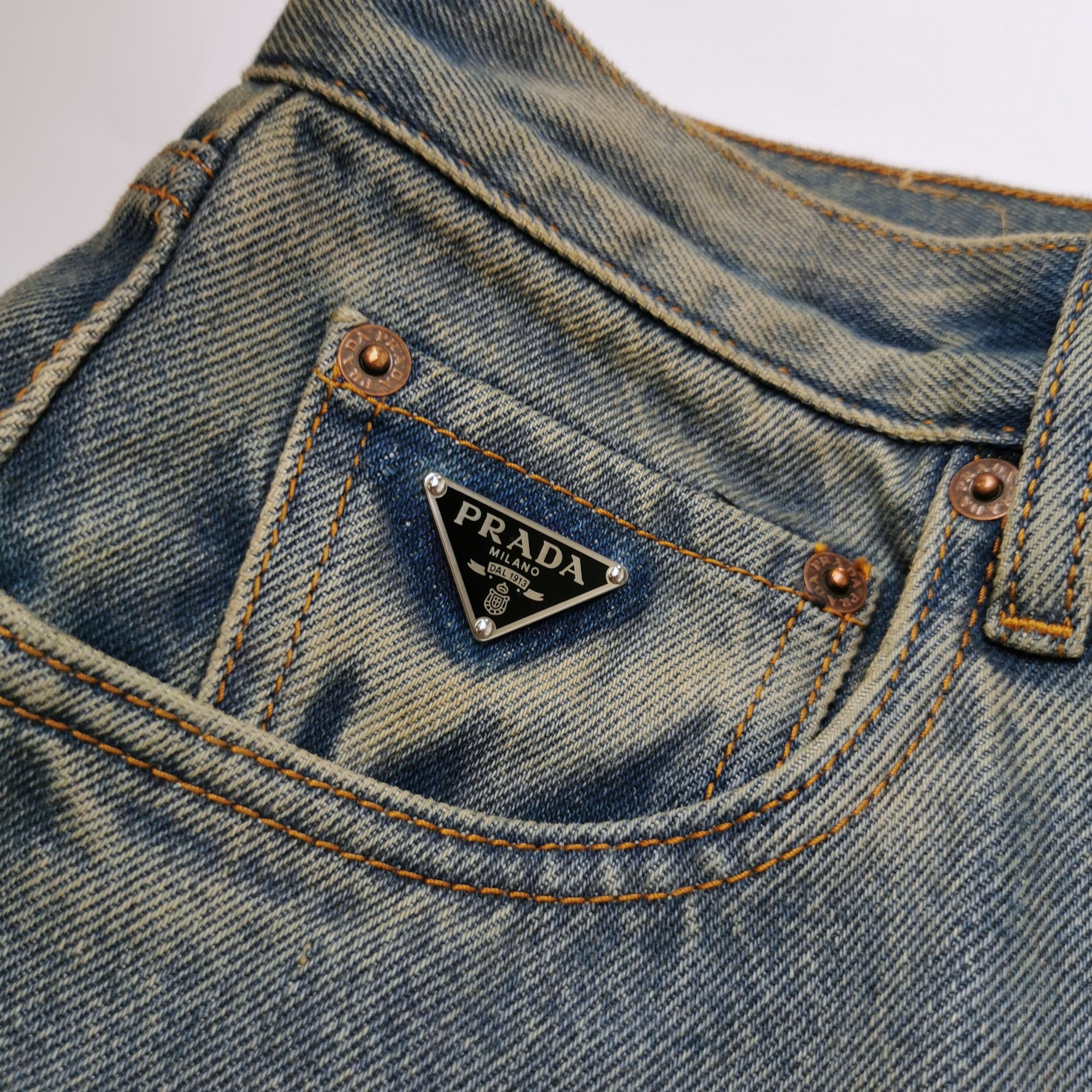 Prada Prada Cotton Triangle Logo Denim Pants - dmc Size 28" / US 6 / IT 42 - 3 Thumbnail