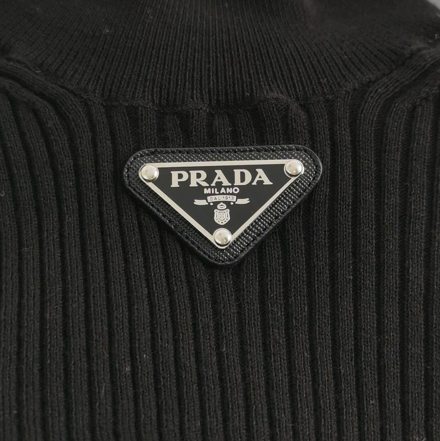 Prada Prada Ribbed Black Knit Sweater with Logo - dmc Size S / US 4 / IT 40 - 3 Thumbnail