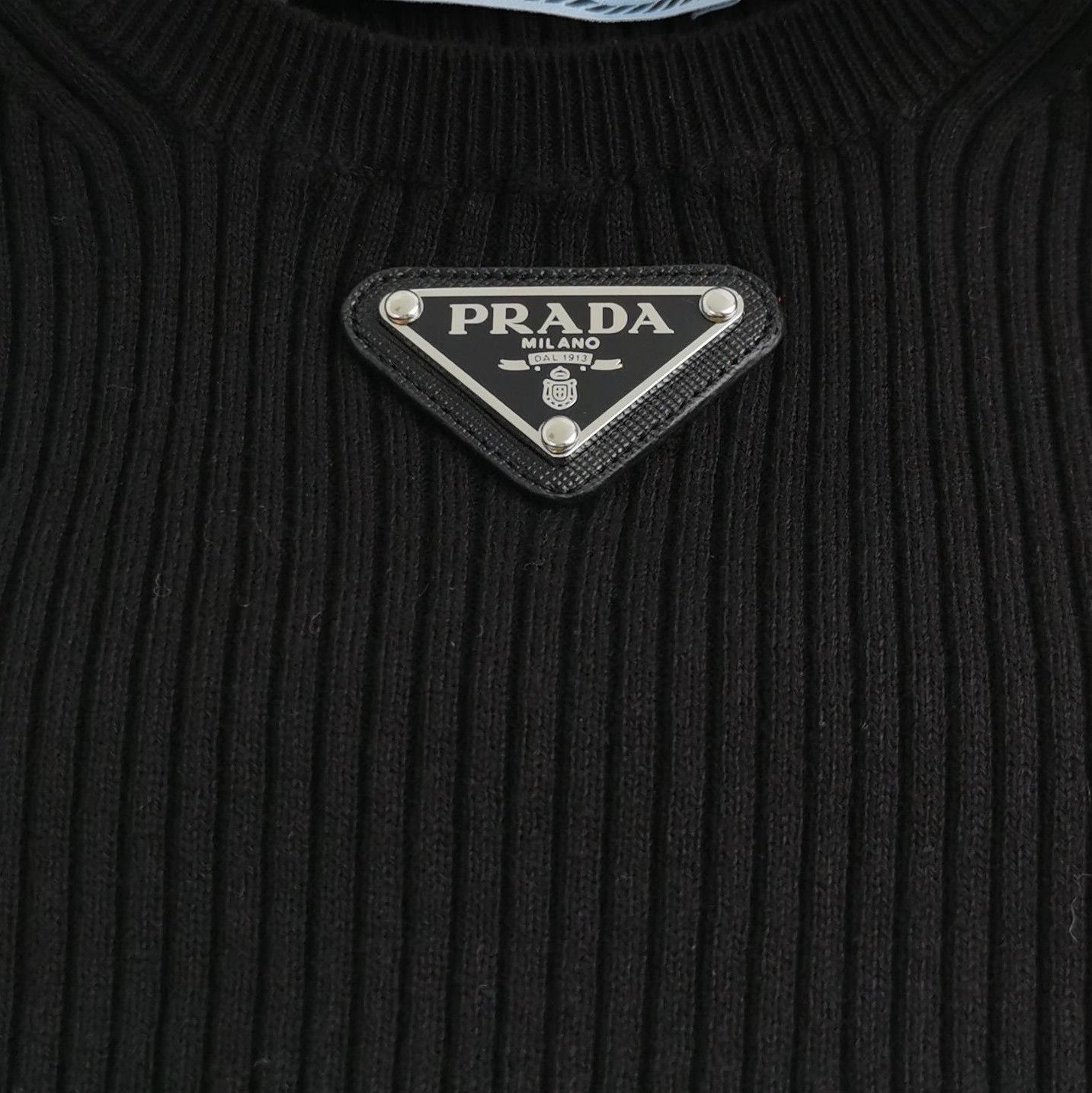 Prada Prada Black Cotton Triangle Logo Knit Top - dmc Size M / US 6-8 / IT 42-44 - 3 Thumbnail