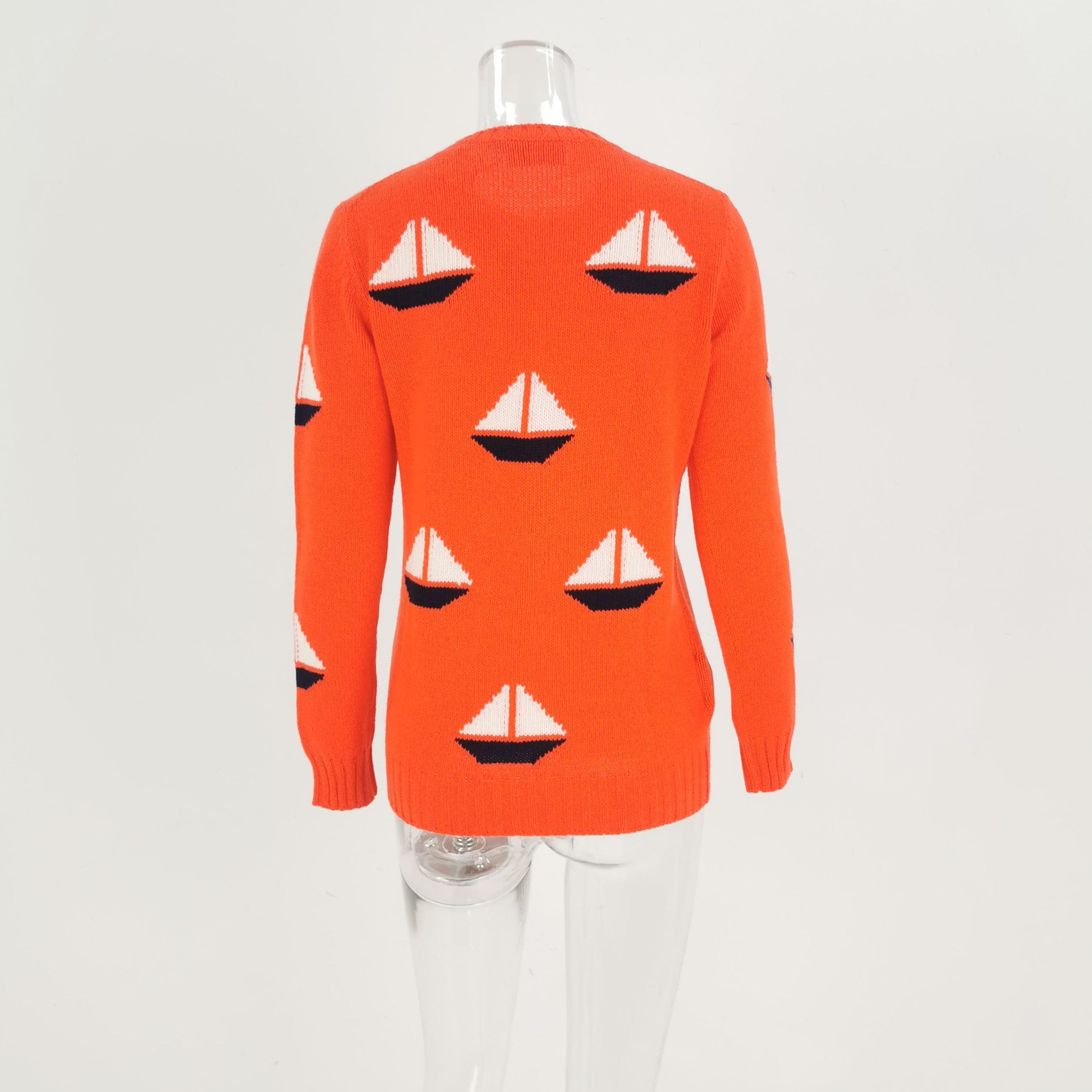 Prada Prada Orange Knitted Sweater with Sailboat Design - dmc Size M / US 6-8 / IT 42-44 - 3 Thumbnail