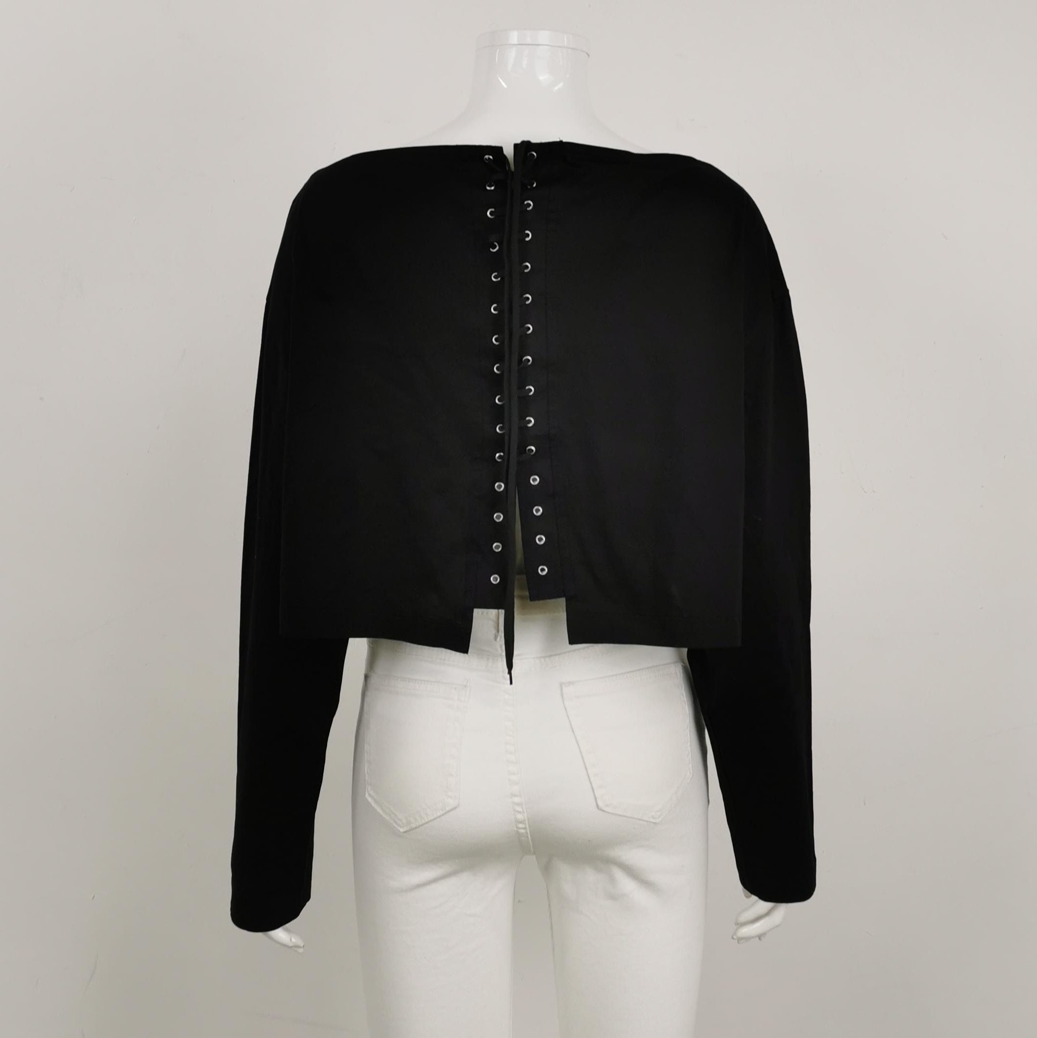 Prada Prada Black Cotton Long Sleeve Top with Triangle Detail - dmc Size S / US 4 / IT 40 - 2 Thumbnail