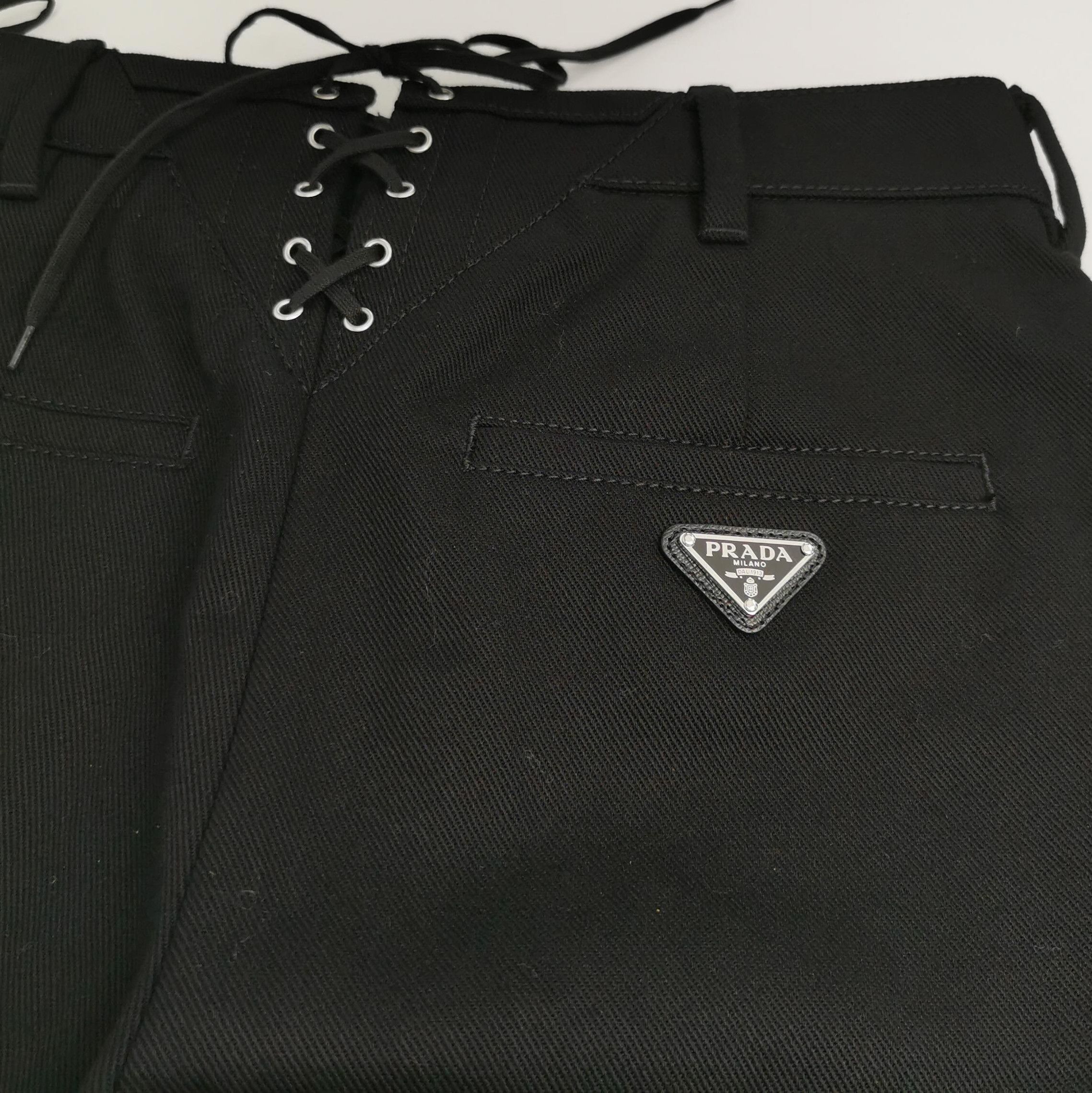 Prada Prada Black Cotton Triangle Logo Trousers Size 36 - dmc Size 22" - 3 Thumbnail
