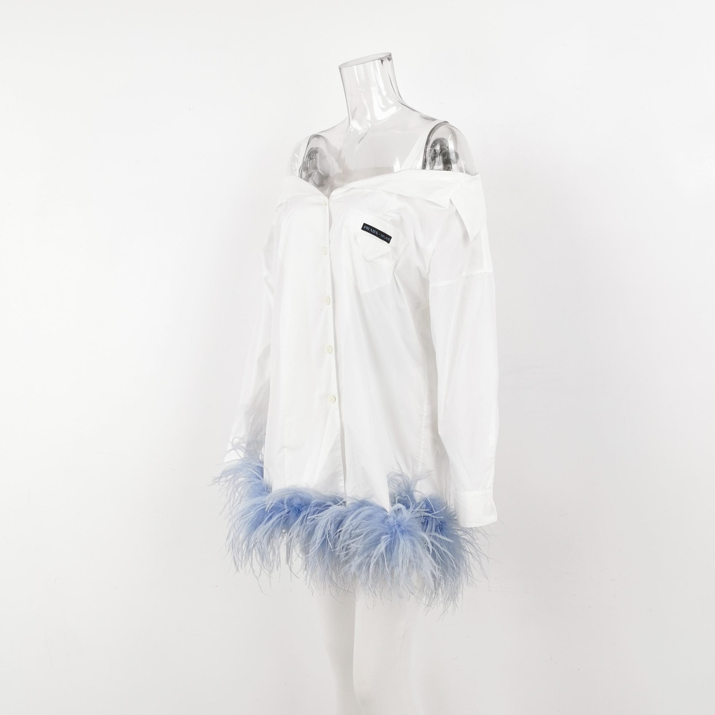 Prada Prada Off-Shoulder Cotton Logo Top with Feathers - dmc Size M / US 6-8 / IT 42-44 - 2 Thumbnail