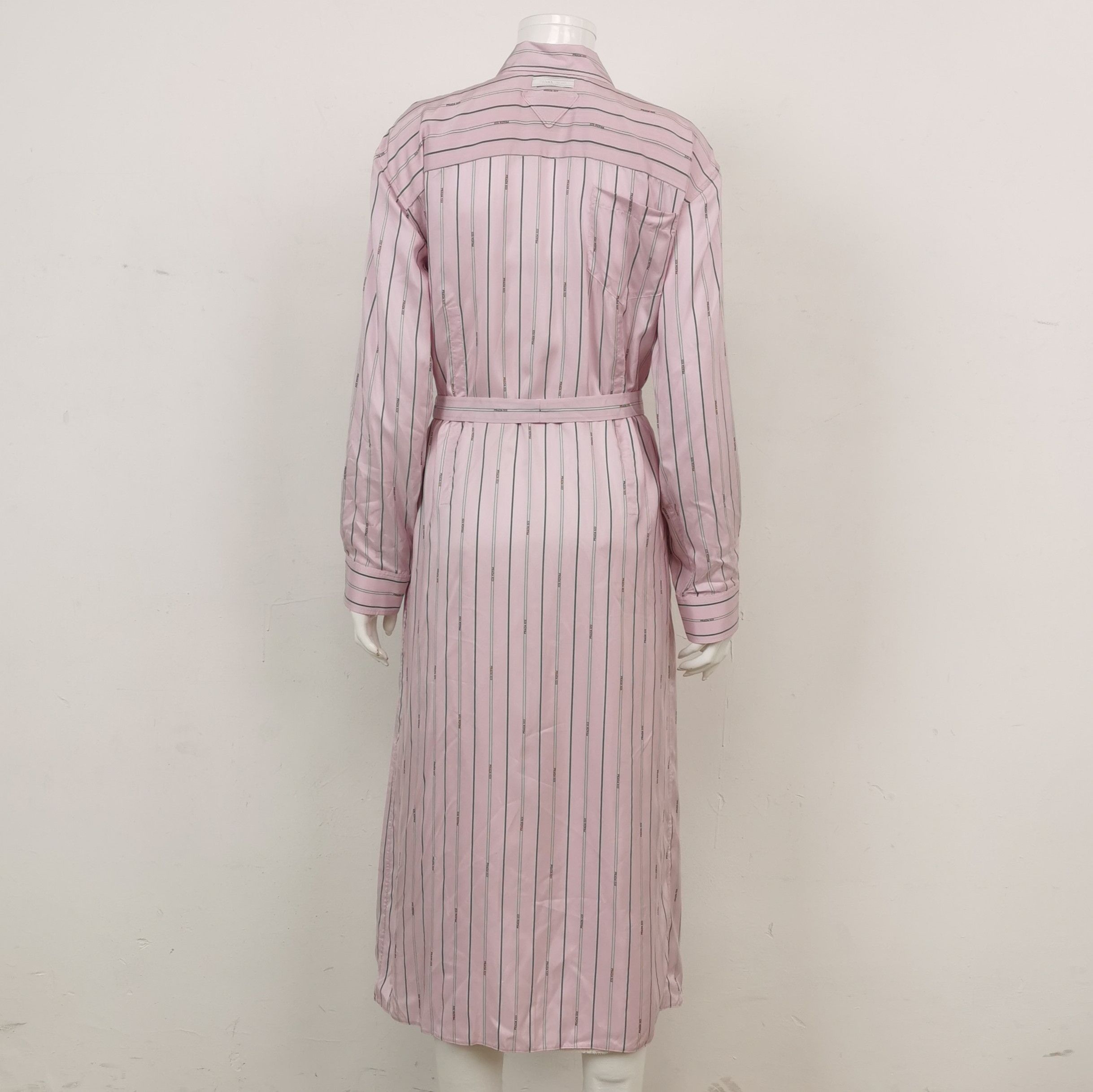 Prada Prada Striped Silk Collar Dress in Pink - dmc Size S / US 4 / IT 40 - 2 Thumbnail