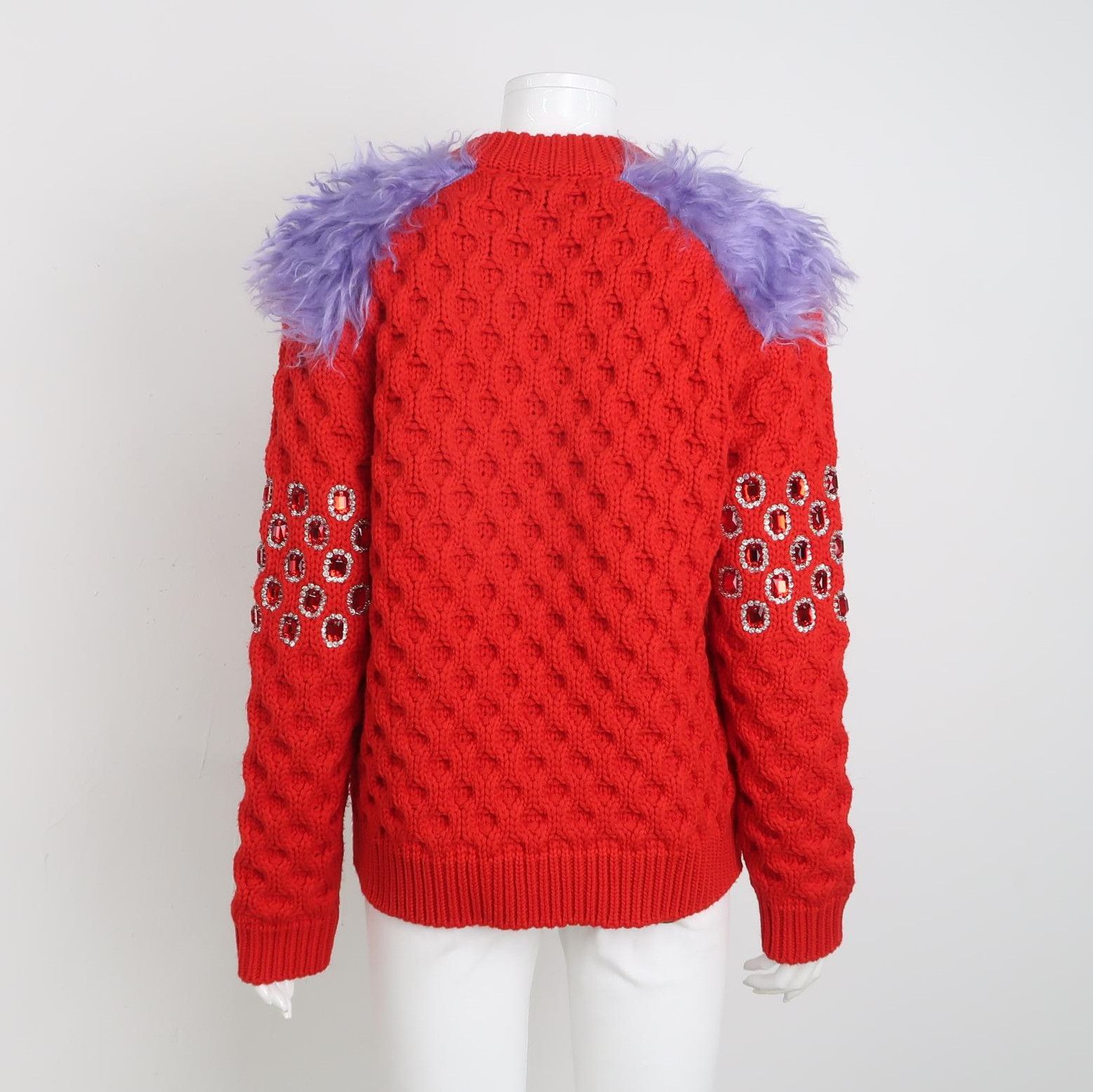 Prada Prada Red V-Neck Wool Sweater with Embellishments - dmc Size M / US 6-8 / IT 42-44 - 2 Thumbnail