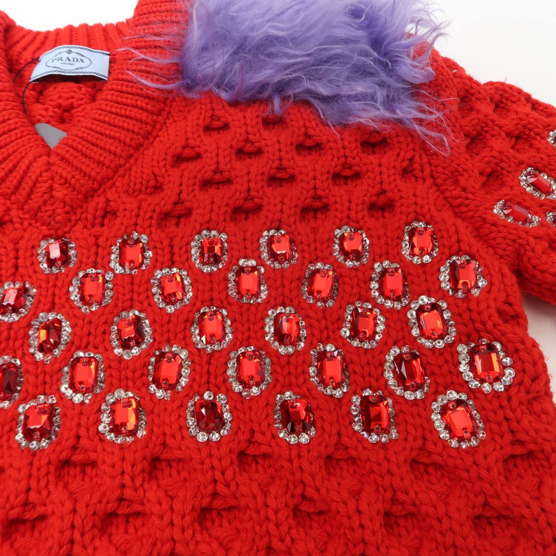 Prada Prada Red V-Neck Wool Sweater with Embellishments - dmc Size M / US 6-8 / IT 42-44 - 3 Thumbnail