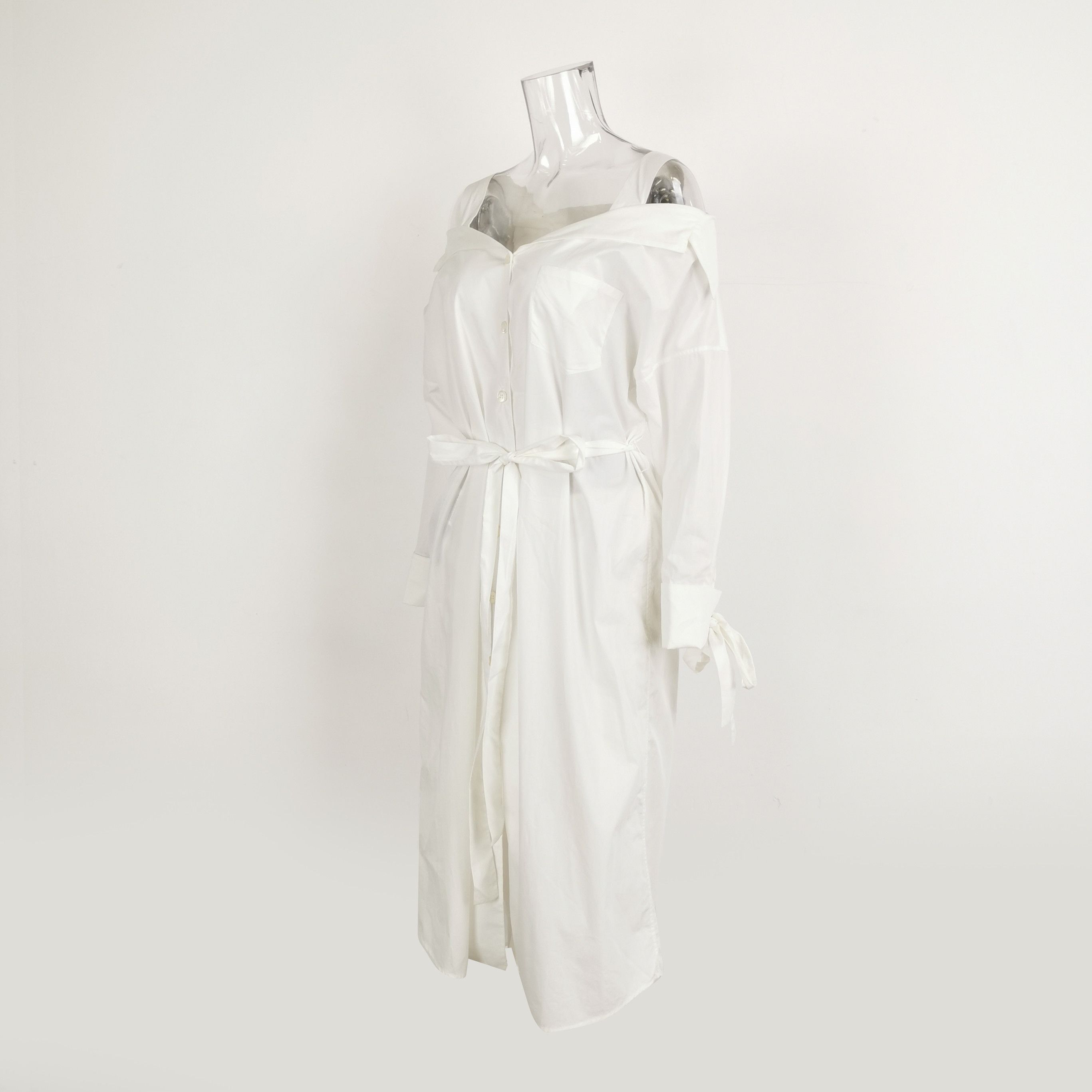 Prada Prada White Cotton Waist Dress - dmc Size S / US 4 / IT 40 - 2 Thumbnail