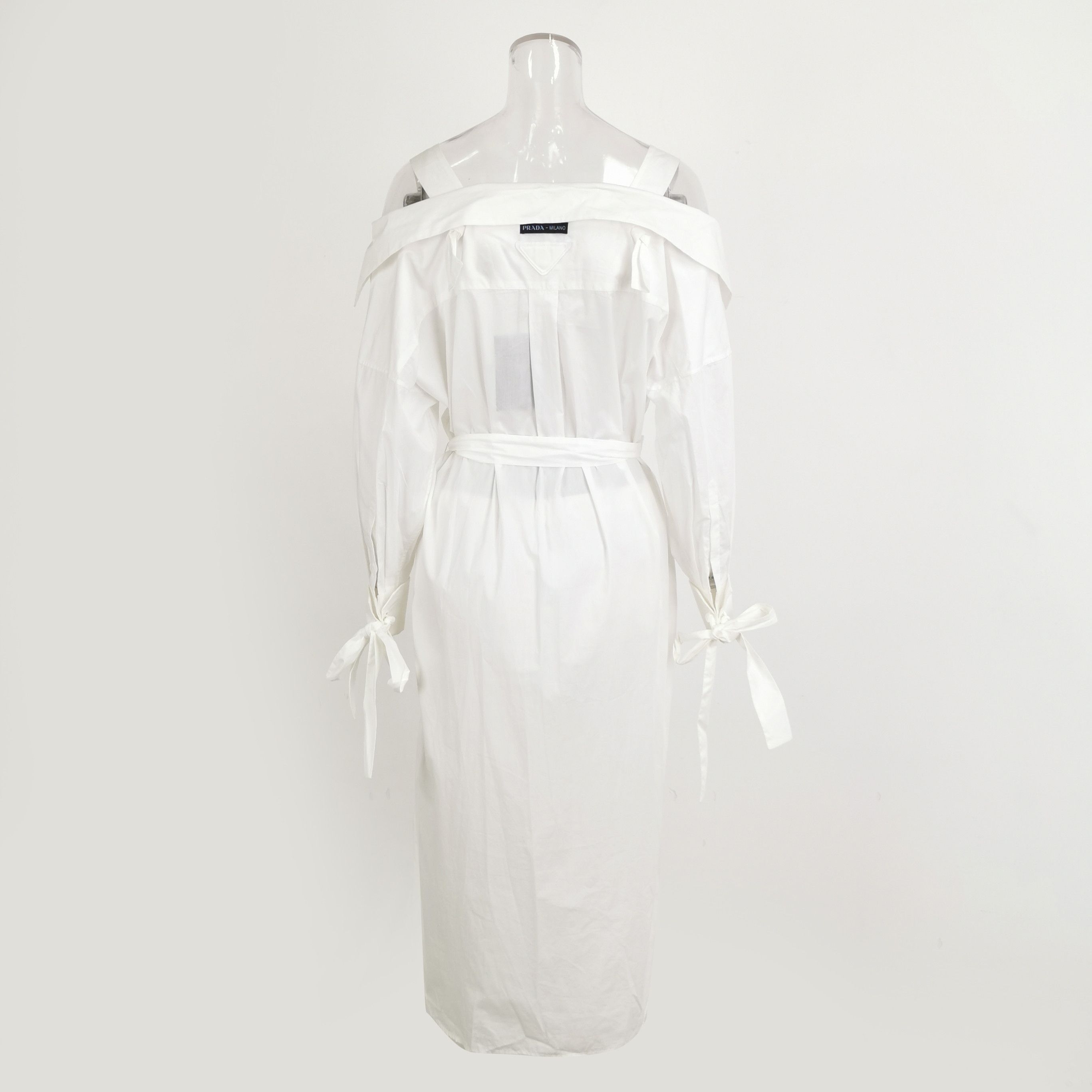 Prada Prada White Cotton Waist Dress - dmc Size S / US 4 / IT 40 - 3 Thumbnail