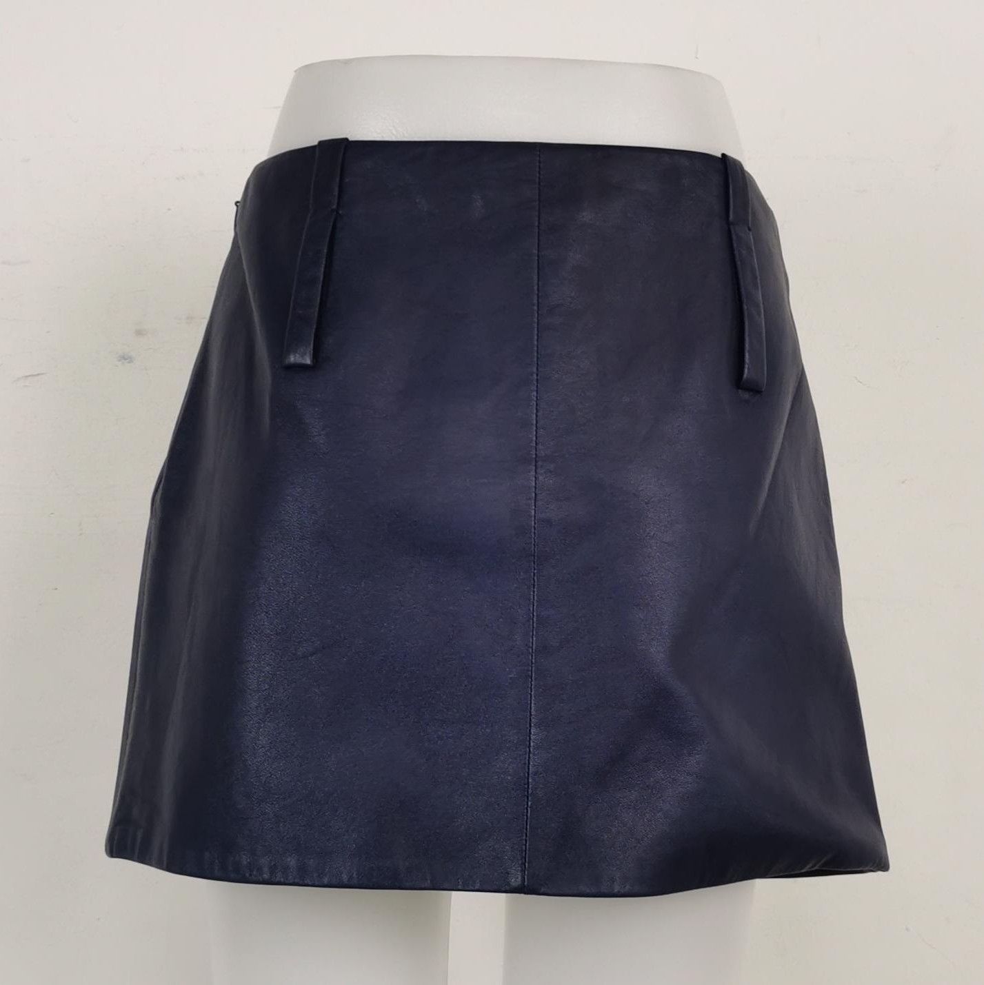 Prada Prada Leather Logo Mini Skirt in Deep Blue - dmc Size 40" / US 18 - 2 Thumbnail