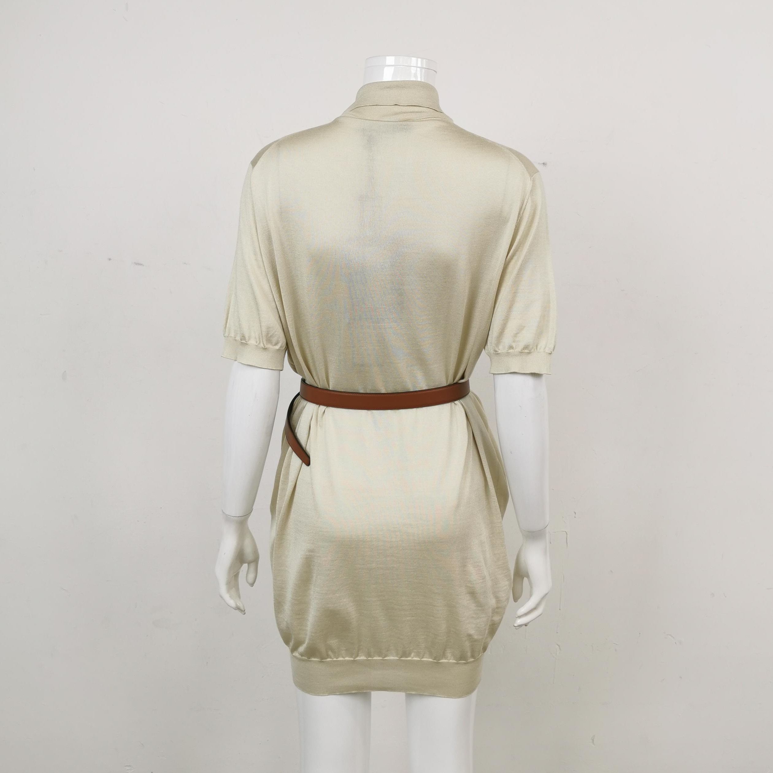 Prada Prada Logo Belted Silk Dress in Beige - dmc Size S / US 4 / IT 40 - 2 Thumbnail