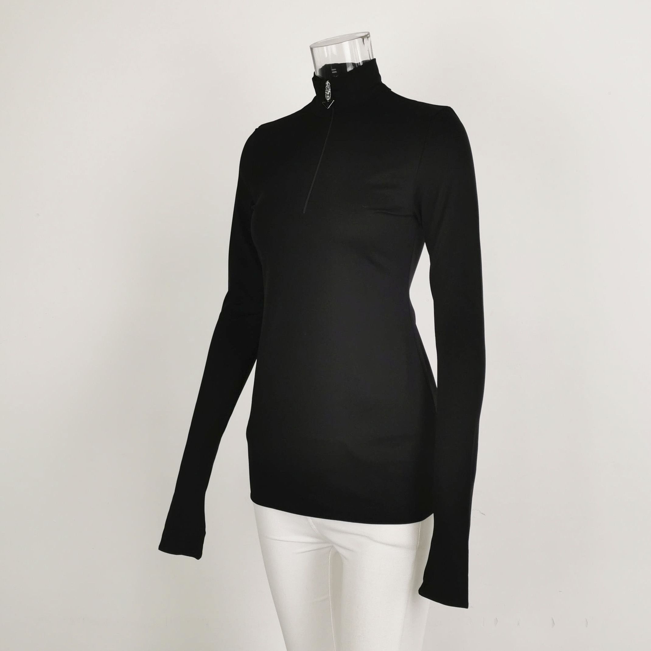 Prada Prada Black Zip Neck Long Sleeve T-Shirt - dmc Size L / US 10 / IT 46 - 2 Thumbnail