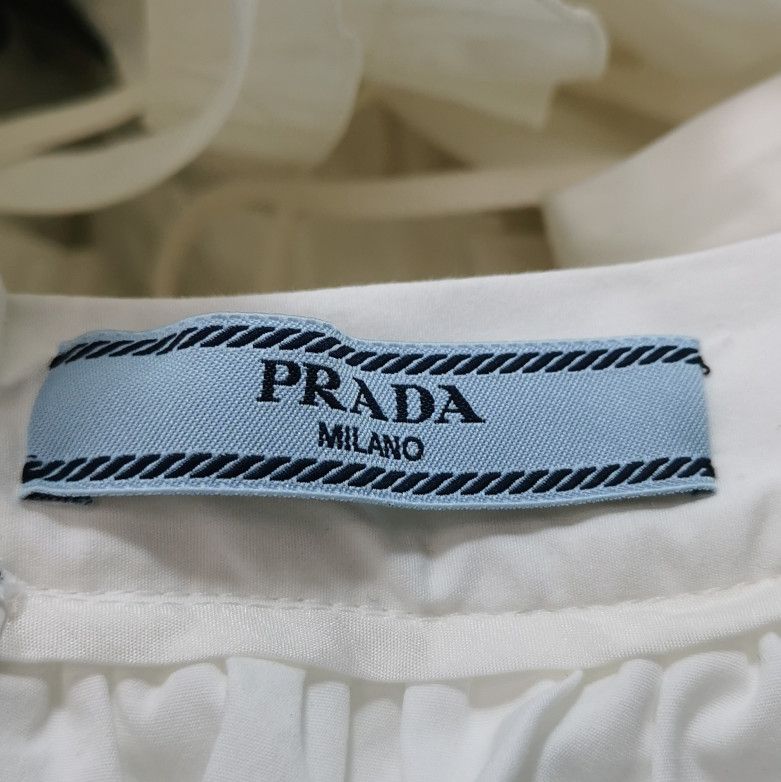 Prada Prada Ruffled Cotton Camisole Dress in White - dmc Size L / US 10 / IT 46 - 5 Thumbnail