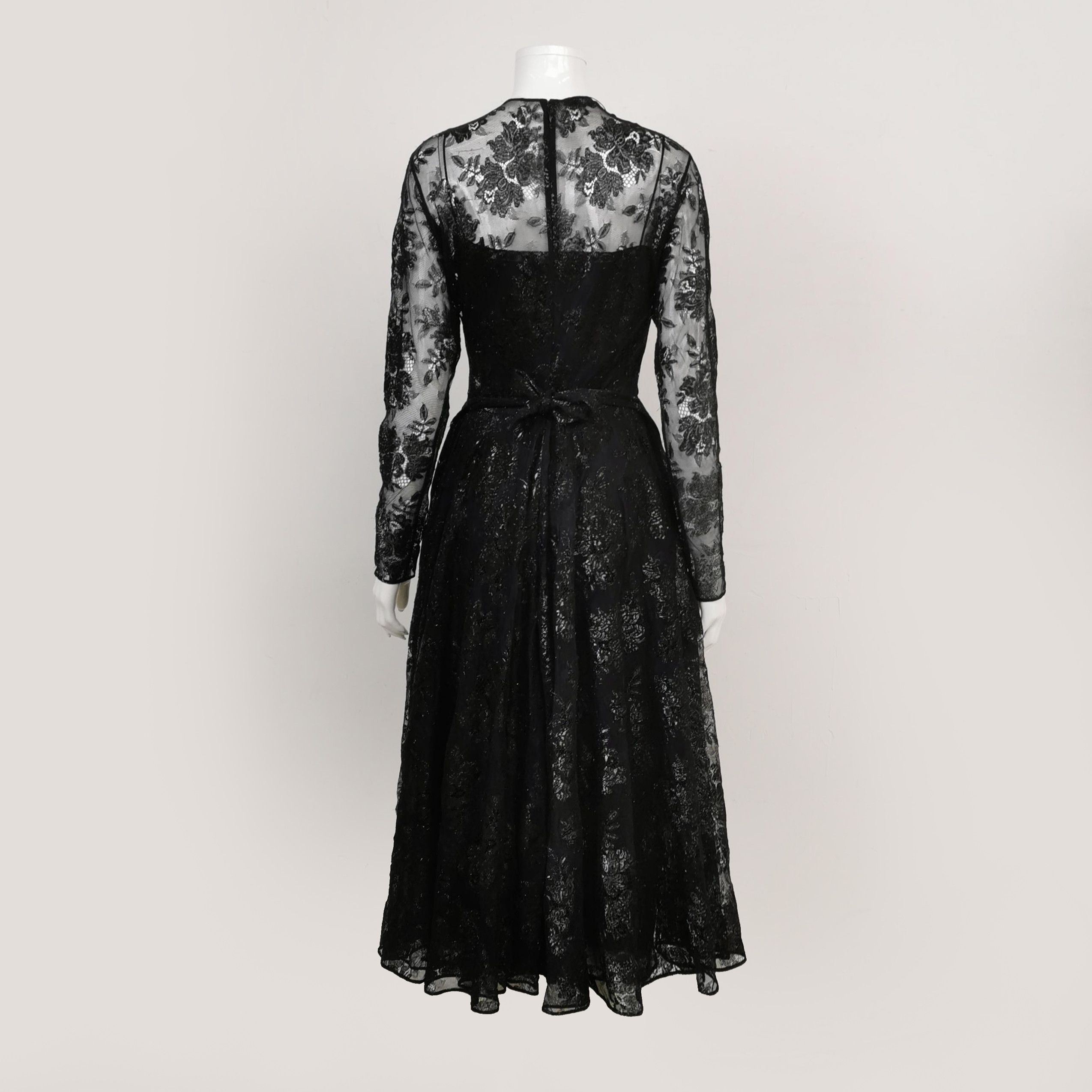 Prada Prada Long Sleeve Black Dress with Floral Lace - dmc Size S / US 4 / IT 40 - 2 Thumbnail