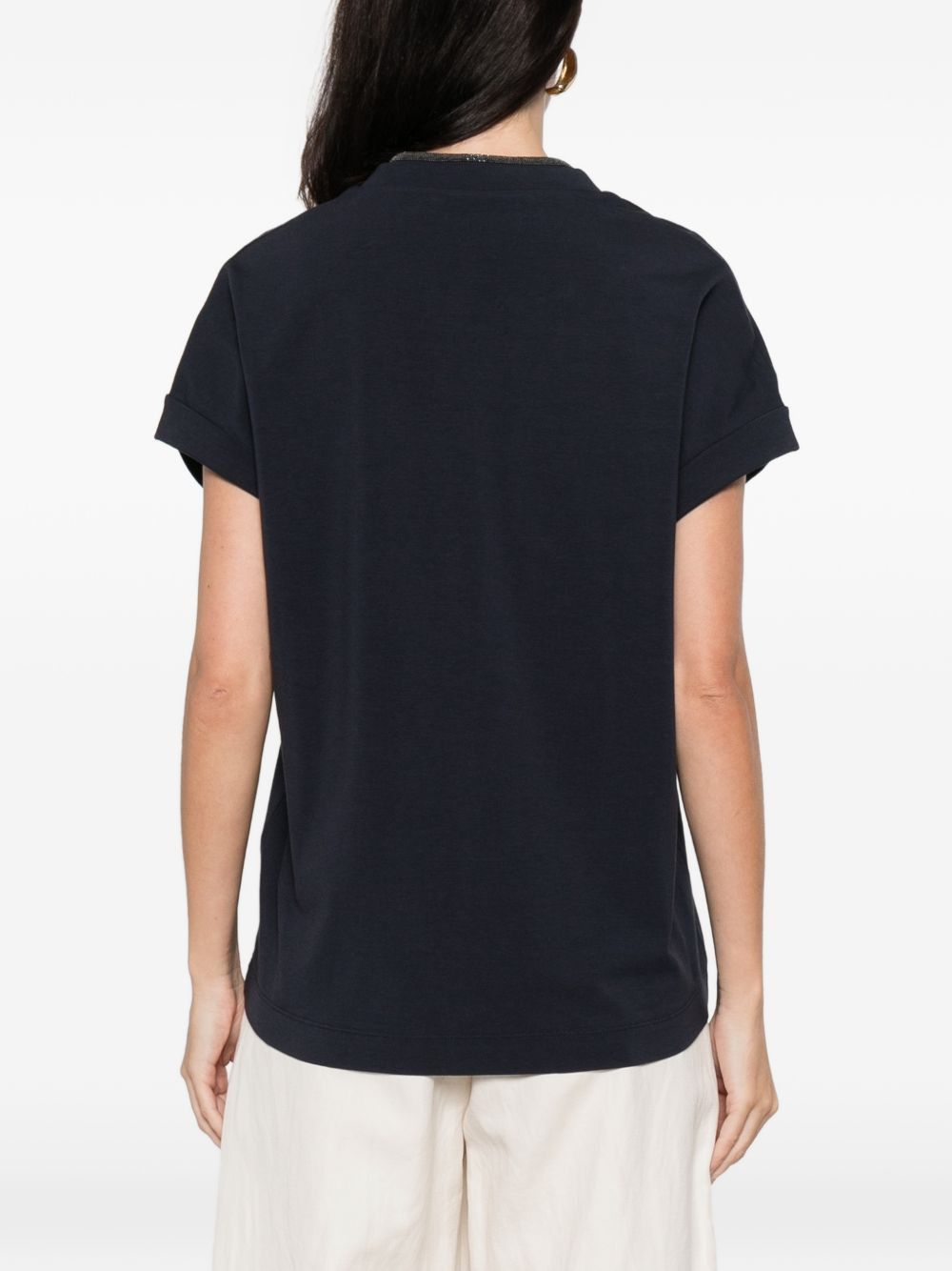 Brunello Cucinelli COTTON V-NECKED T-SHIRT Size L / US 10 / IT 46 - 4 Thumbnail