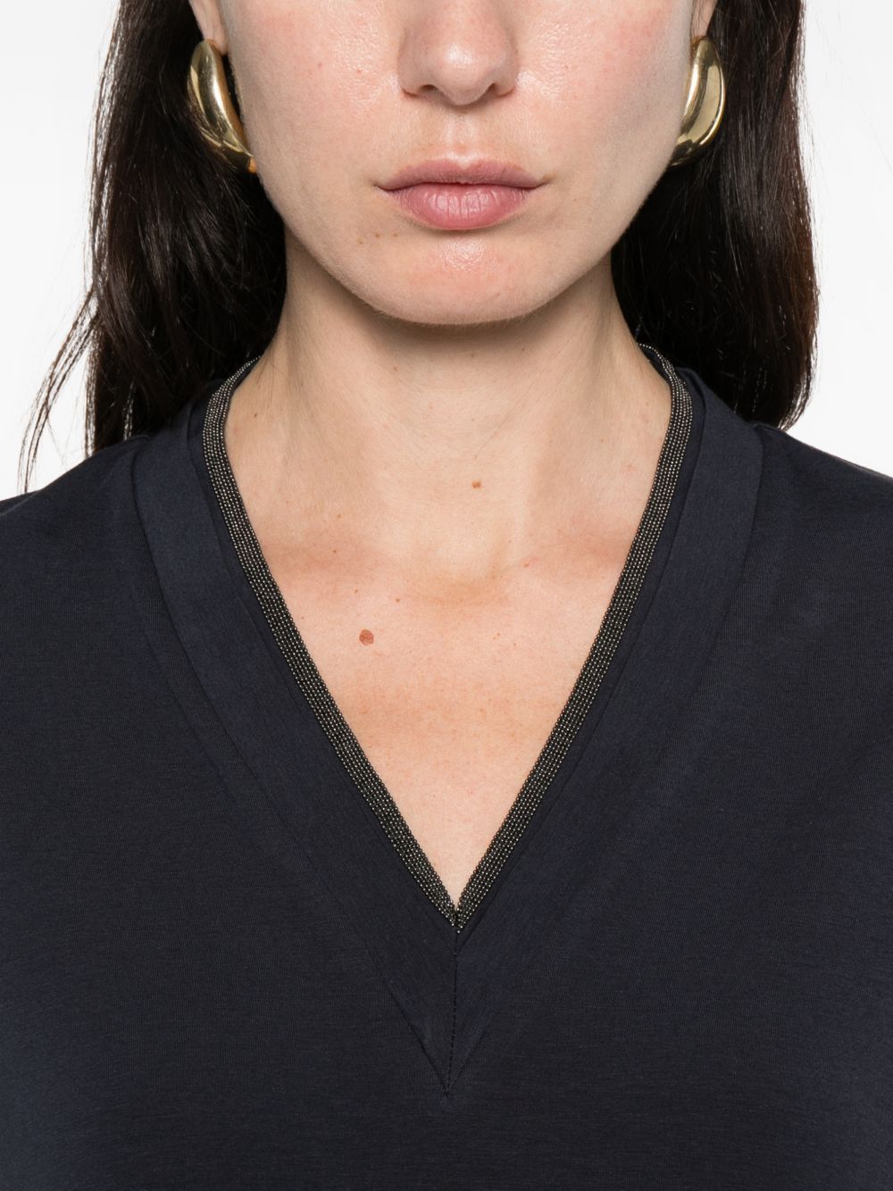Brunello Cucinelli COTTON V-NECKED T-SHIRT Size S / US 4 / IT 40 - 5 Thumbnail
