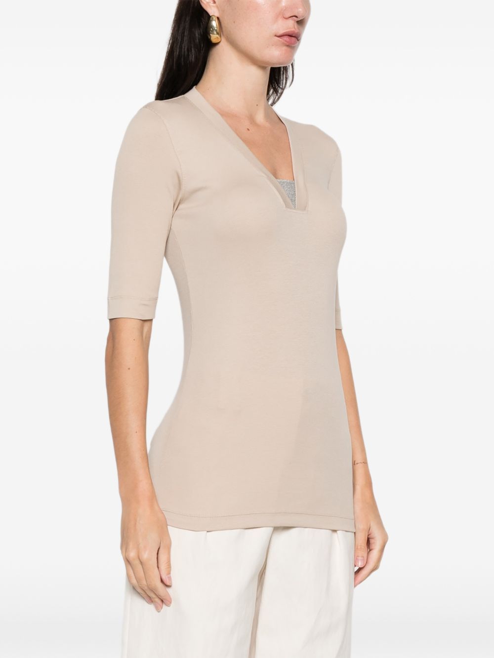 Brunello Cucinelli COTTON V-NECKED SWEATER Size M / US 6-8 / IT 42-44 - 4 Thumbnail