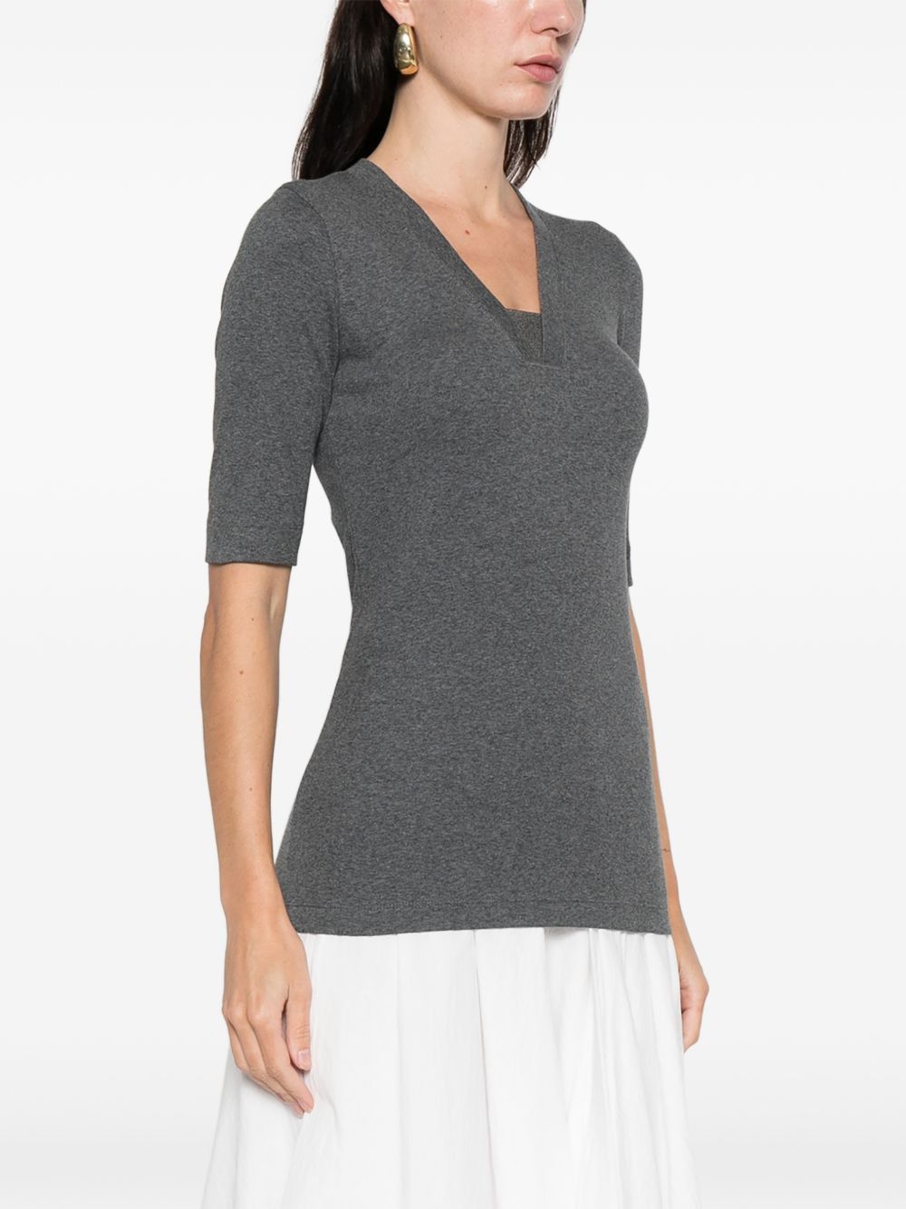 Brunello Cucinelli COTTON V-NECKED SWEATER Size XS / US 0-2 / IT 36-38 - 5 Thumbnail
