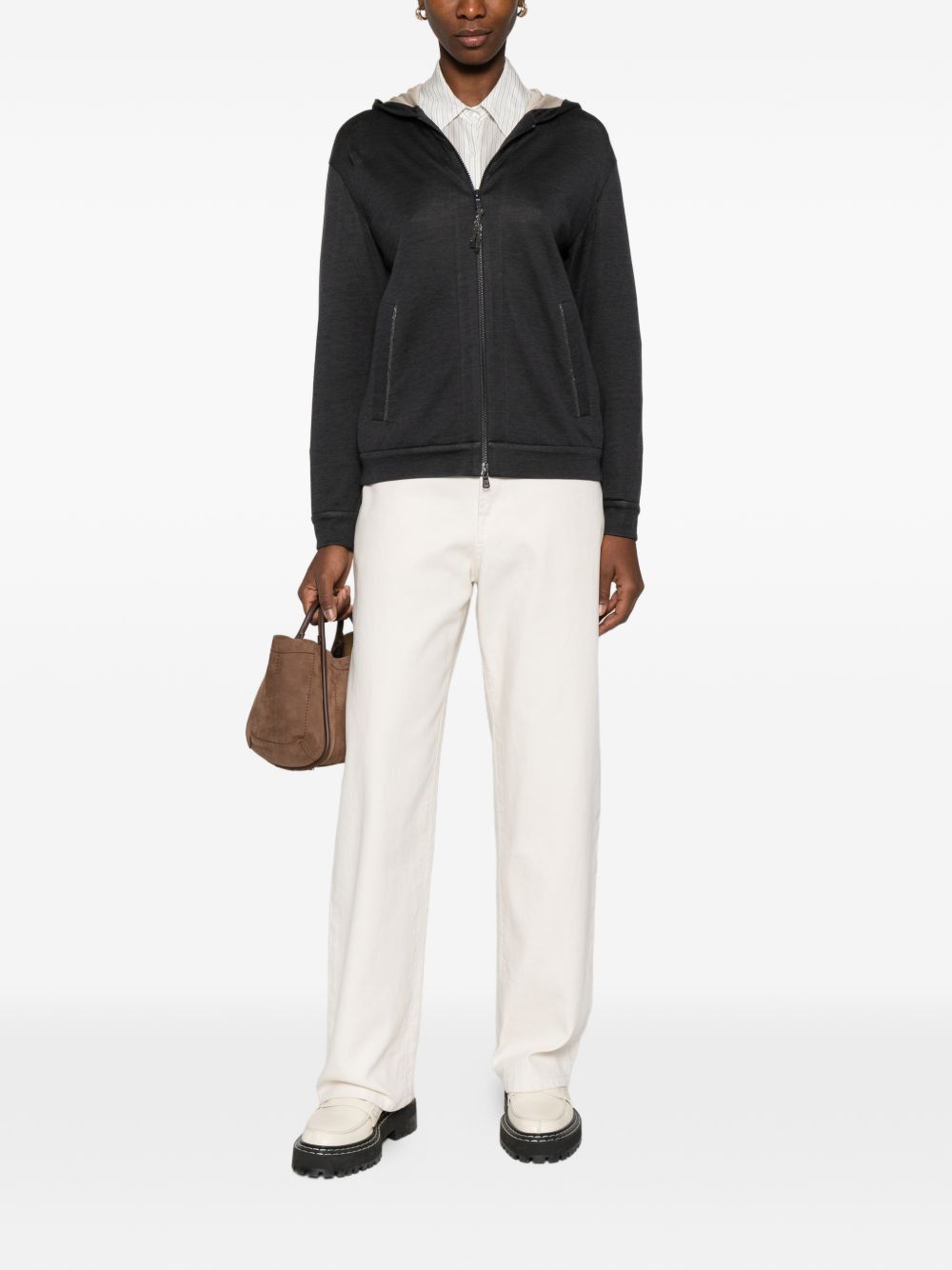 Brunello Cucinelli COTTON AND SILK BLEND HOODIE Size M / US 6-8 / IT 42-44 - 2 Thumbnail