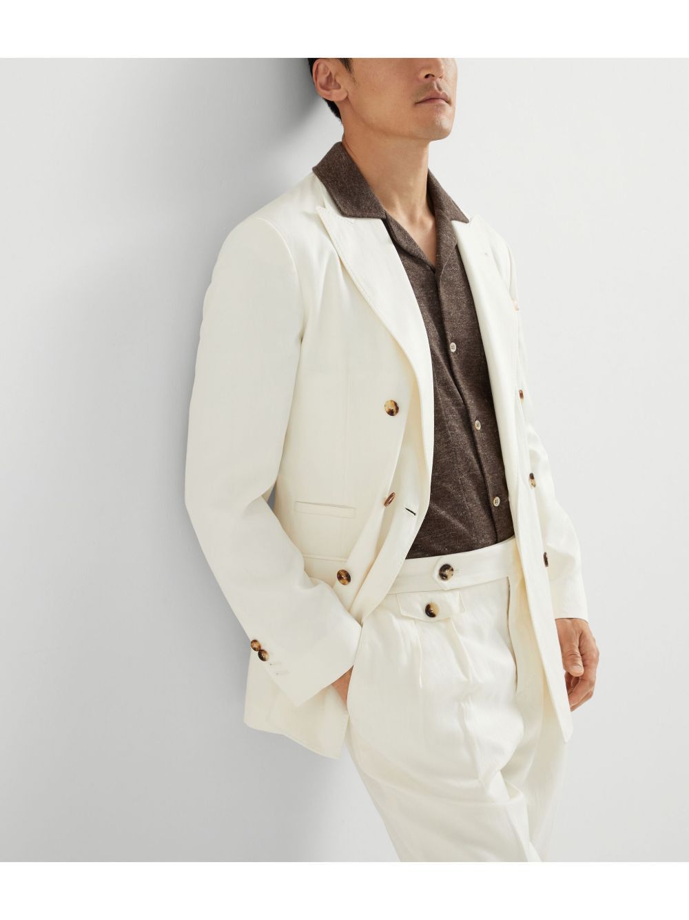 Brunello Cucinelli LINEN BLEND DOUBLE-BREASTED JACKET Size US L / EU 52-54 / 3 - 2 Thumbnail