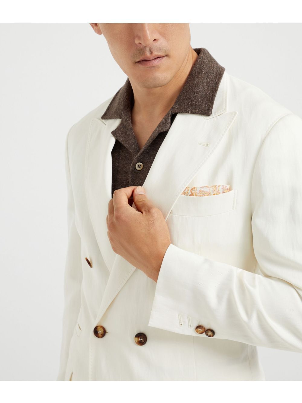 Brunello Cucinelli LINEN BLEND DOUBLE-BREASTED JACKET Size US XL / EU 56 / 4 - 4 Thumbnail