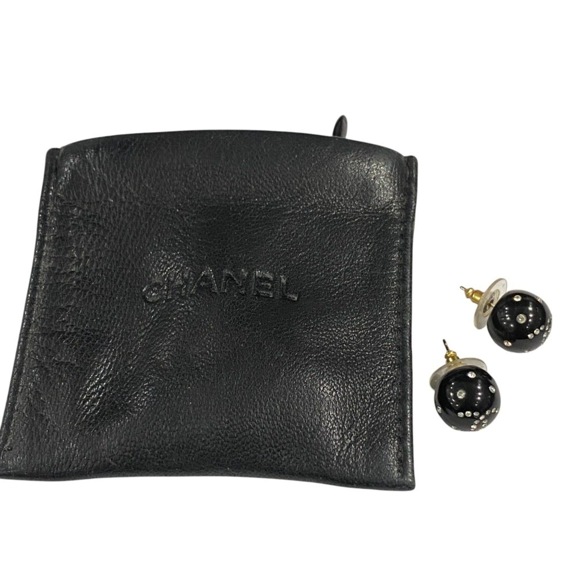 Chanel 08A CHANEL Coco Mark Rhinestone Ball Stud Earrings, Black, Women's Size ONE SIZE - 4 Thumbnail