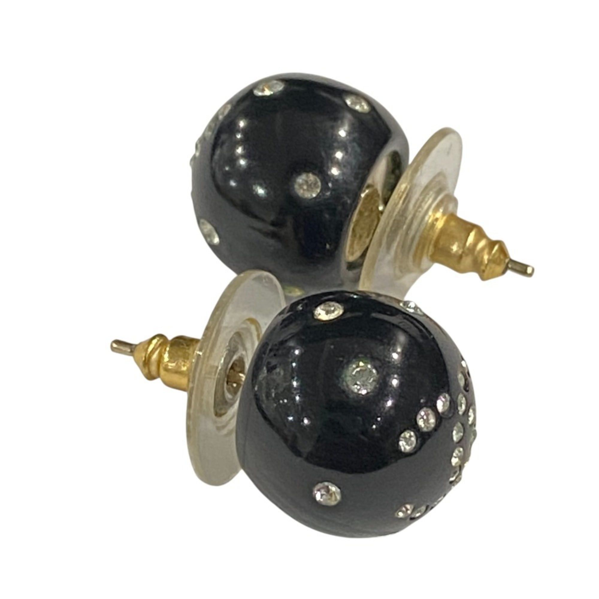 Chanel 08A CHANEL Coco Mark Rhinestone Ball Stud Earrings, Black, Women's Size ONE SIZE - 2 Thumbnail