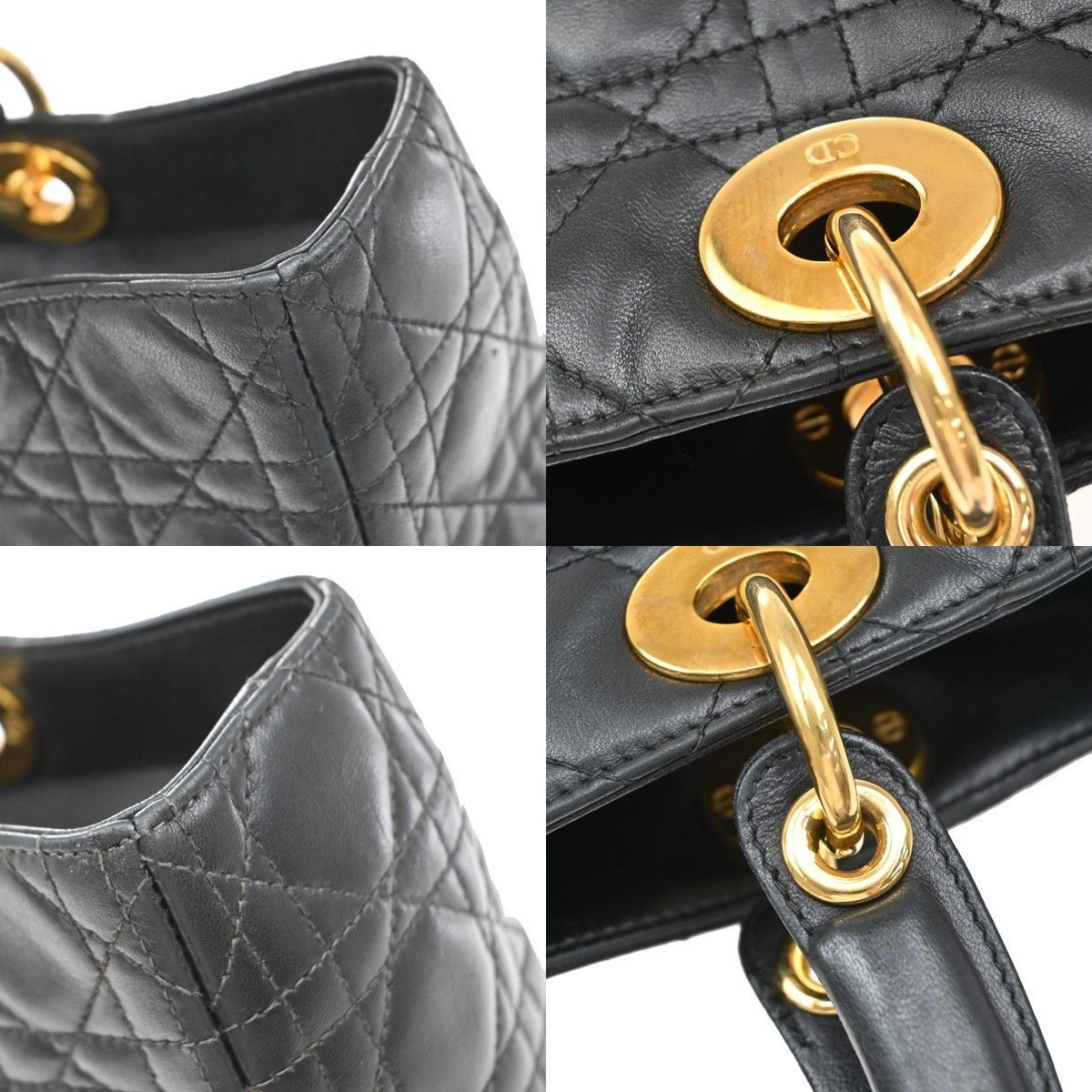 Dior Christian Dior Vintage Lady Dior Bag Cannage Quilt Lambskin Size ONE SIZE - 10 Thumbnail